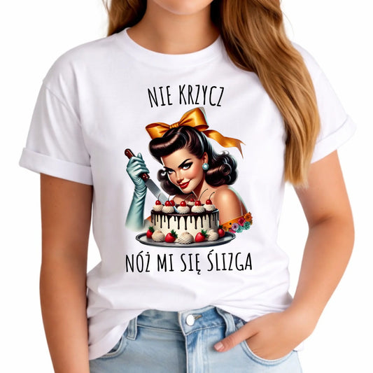 Koszulka damska - Nie krzycz, nóż mi się ślizga - Czarny humor DZ22 - StoryCups.pl