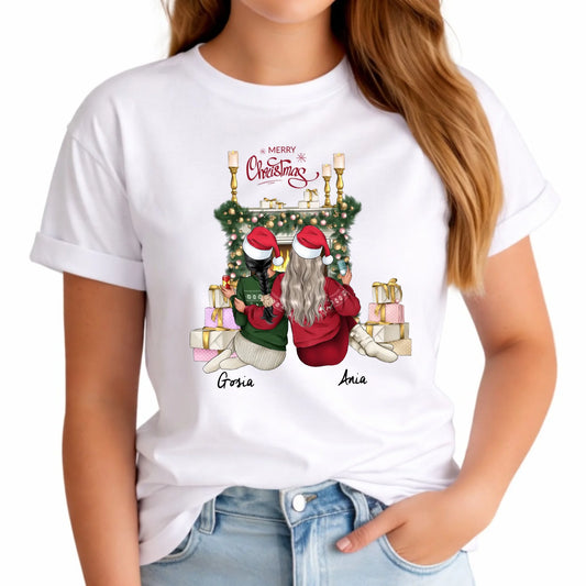 Koszulka damska świąteczna - prezent dla przyjaciółki - personalizowane postacie 2-4 osoby PR04 - StoryCups.pl
