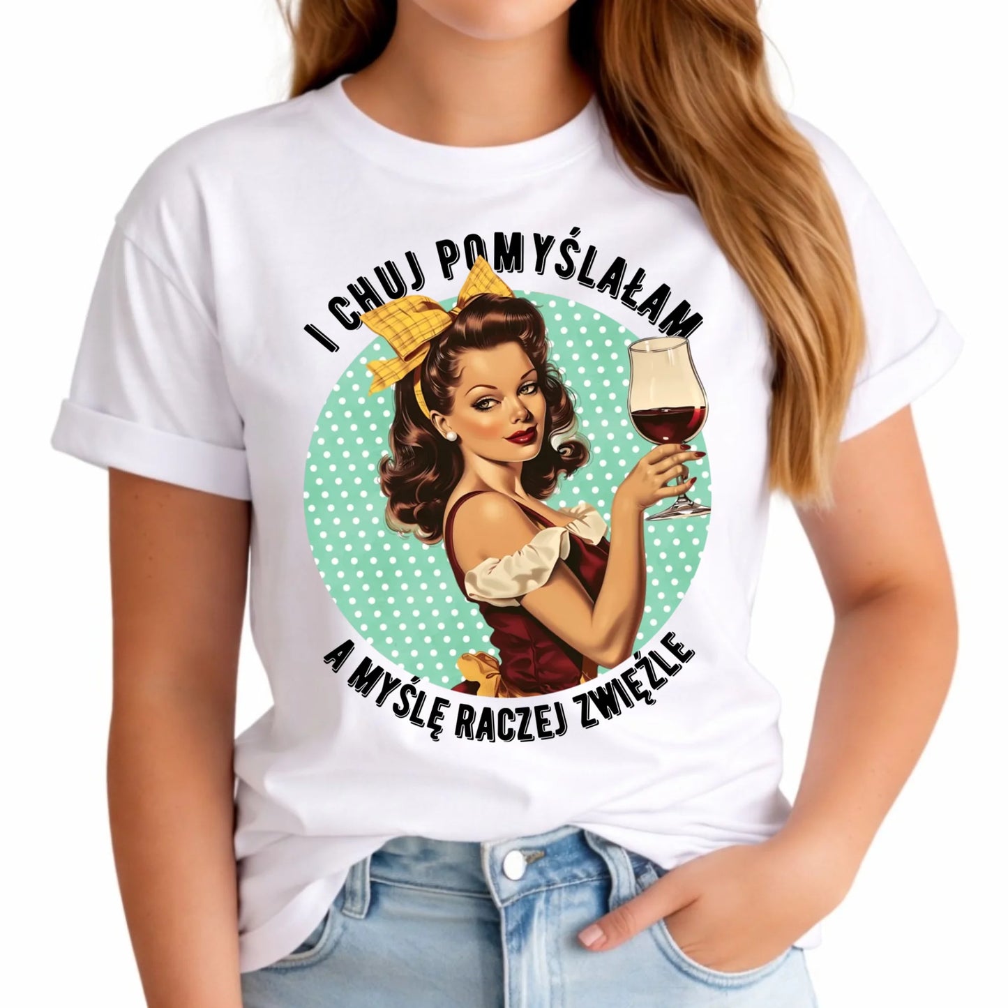 Koszulka damska retro - I ch*j pomyślałam, a myślę raczej zwięźle – bez cenzury DZ13 - StoryCups.pl