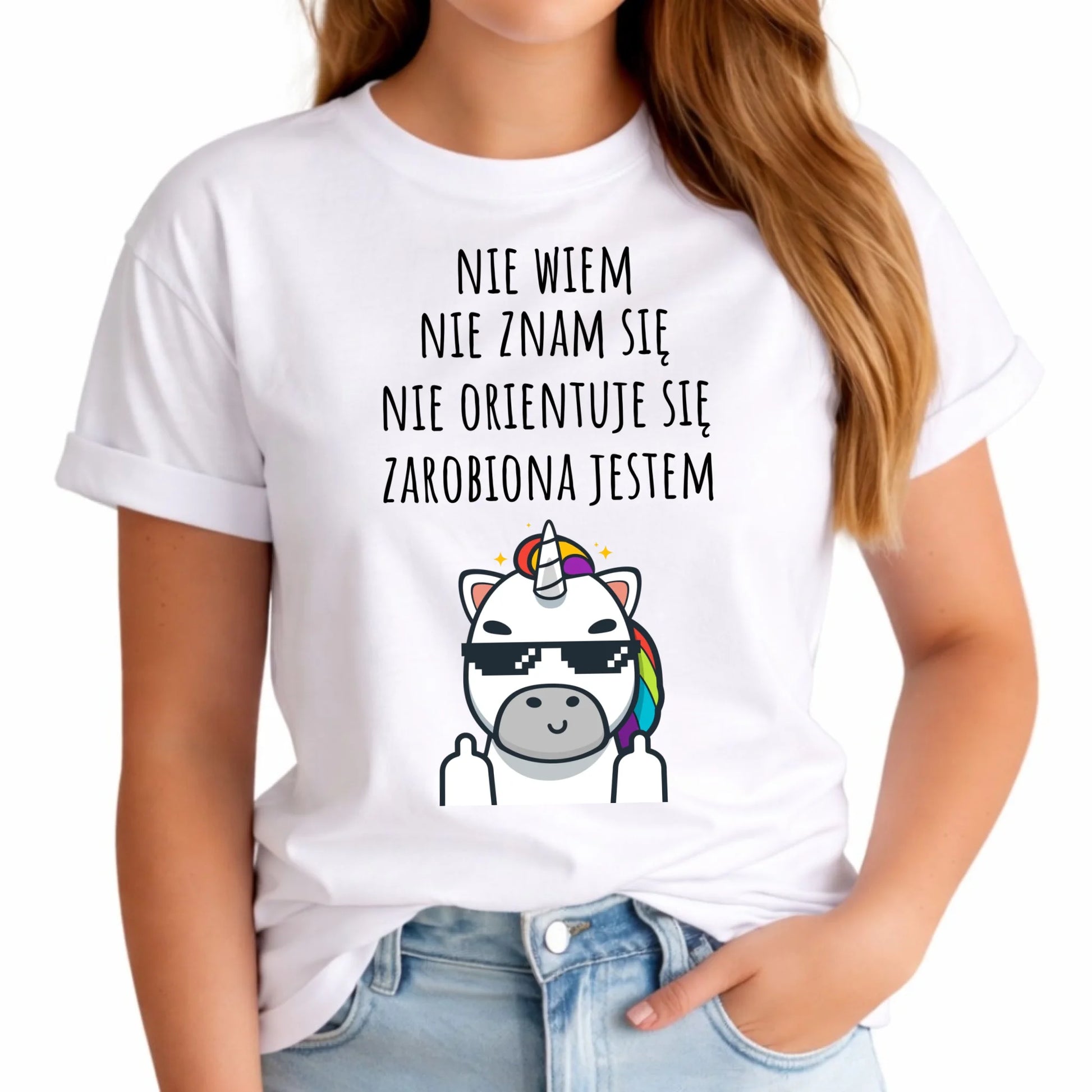 Koszulka damska - Nie wiem, nie znam się, zarobiona jestem DZ05 - StoryCups.pl