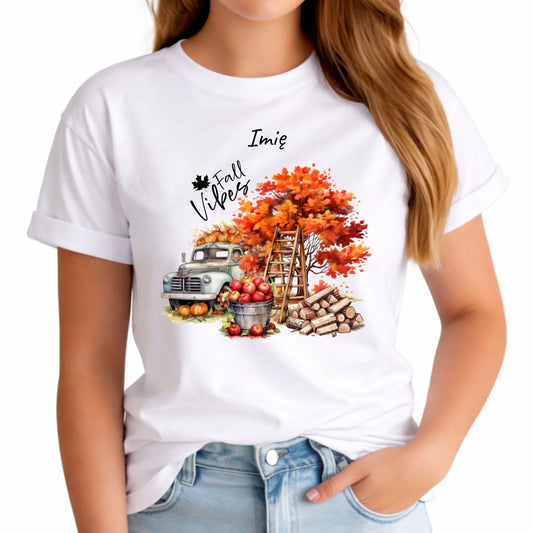 Koszulka damska jesienna – Vintage auto dynie i jabłka – personalizowana JS07 - StoryCups.pl