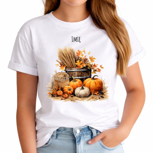 Koszulka damska jesieniara - Harvest vibes - personalizowana JS09 - StoryCups.pl
