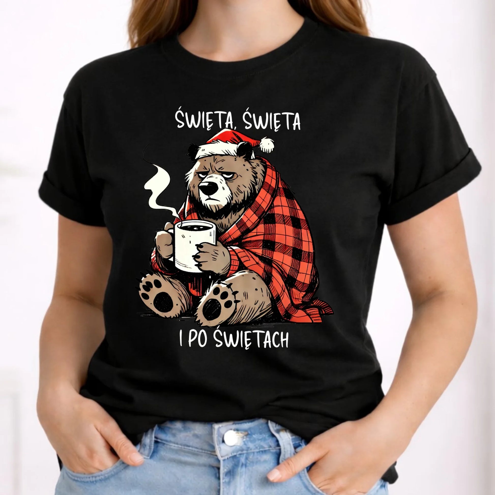 Koszulka damska świąteczna - Miś Święta, święta i po świętach BN16 - StoryCups.pl