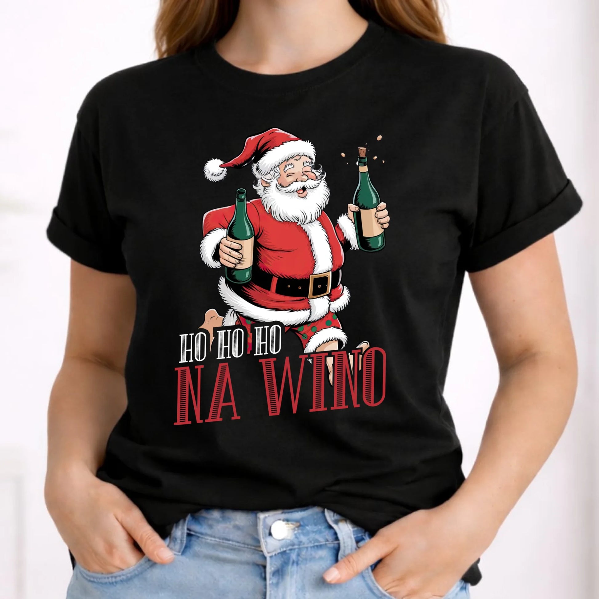 Koszulka damska świąteczna - Mikołaj Ho ho ho na wino BN61 - StoryCups.pl