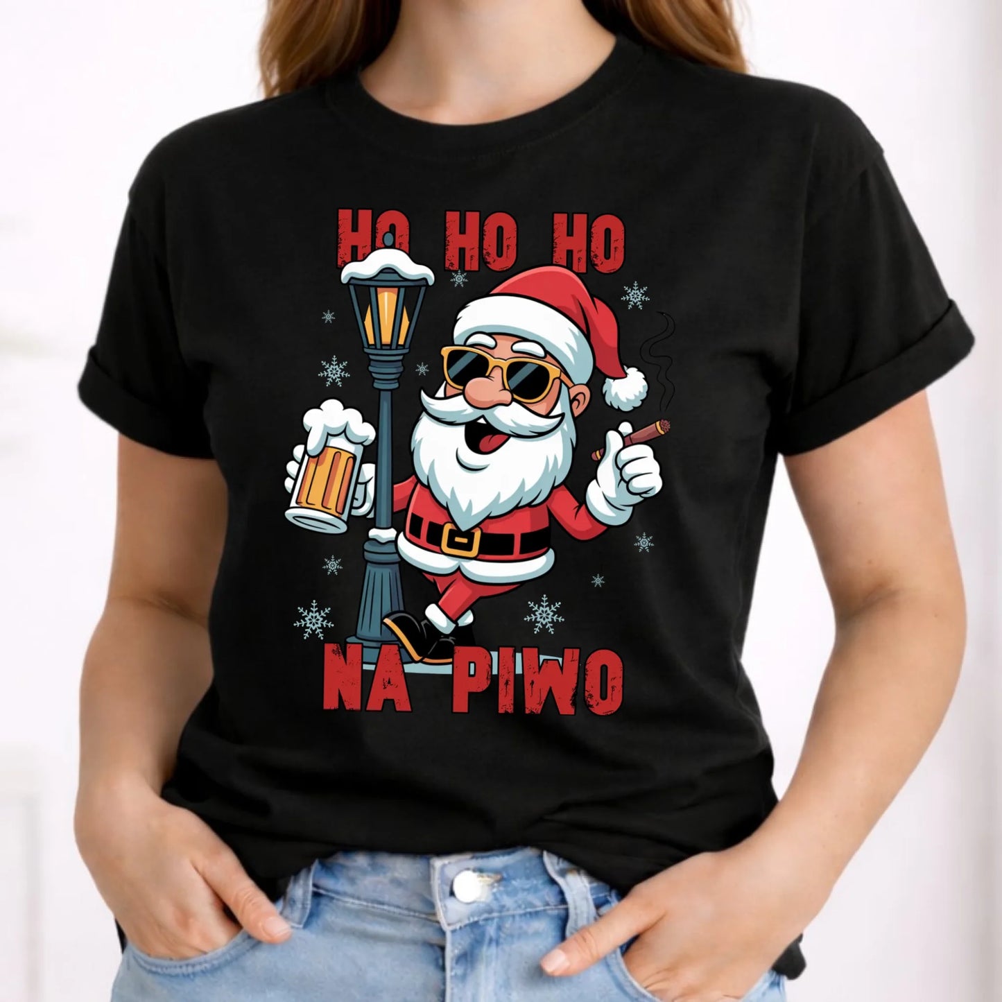 Koszulka damska świąteczna - Mikołaj Ho ho ho na piwo BN64 - StoryCups.pl