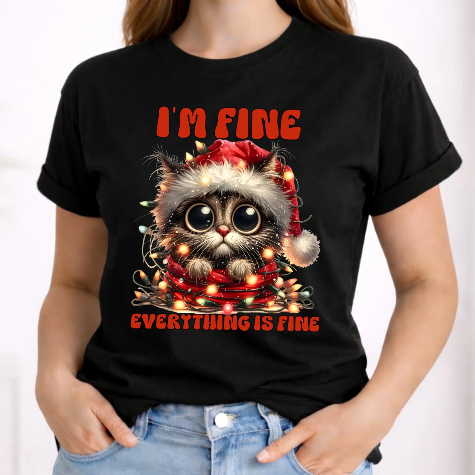 Koszulka damska świąteczna - Kotek I'm fine everything is fine BN67 - StoryCups.pl