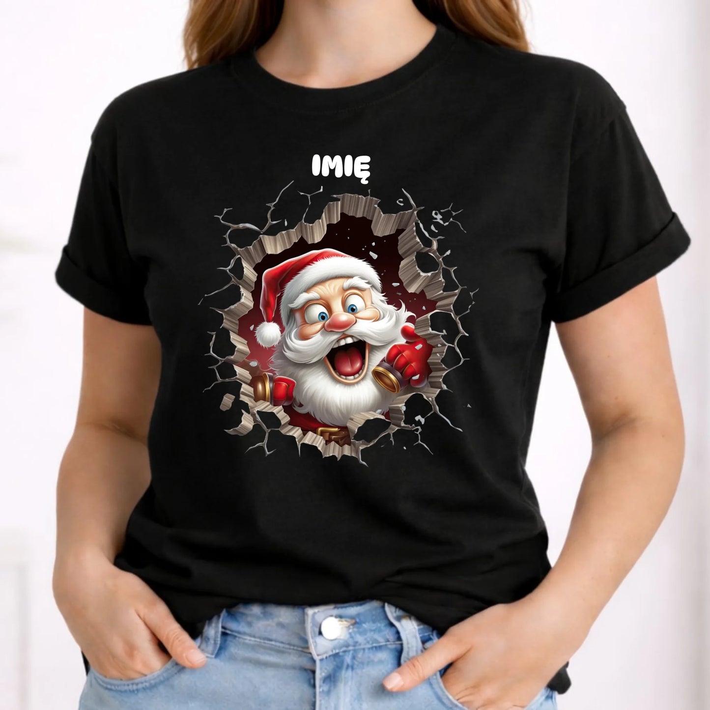 Koszulka damska świąteczna - Mikołaj 3D - personalizowana BN85 - StoryCups.pl