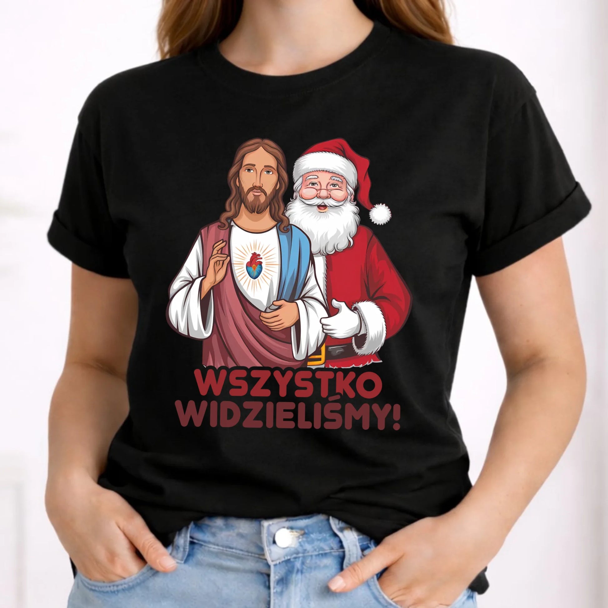 Koszulka damska świąteczna - Jezus i Mikołaj Wszystko widzieliśmy BN89 - StoryCups.pl