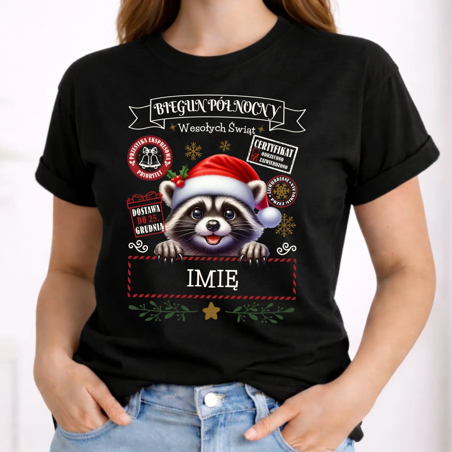 Koszulka damska świąteczna - Szop Paczka od Mikołaja - personalizowana BN145 - StoryCups.pl