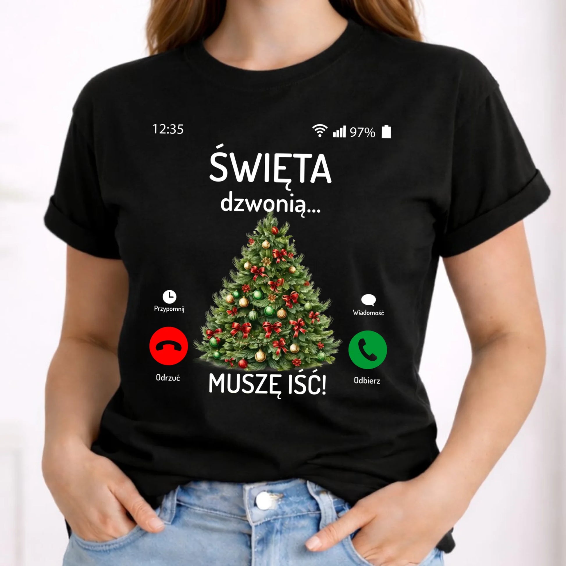 Koszulka damska świąteczna - Choinka Święta dzwonią muszę iść BN124 - StoryCups.pl