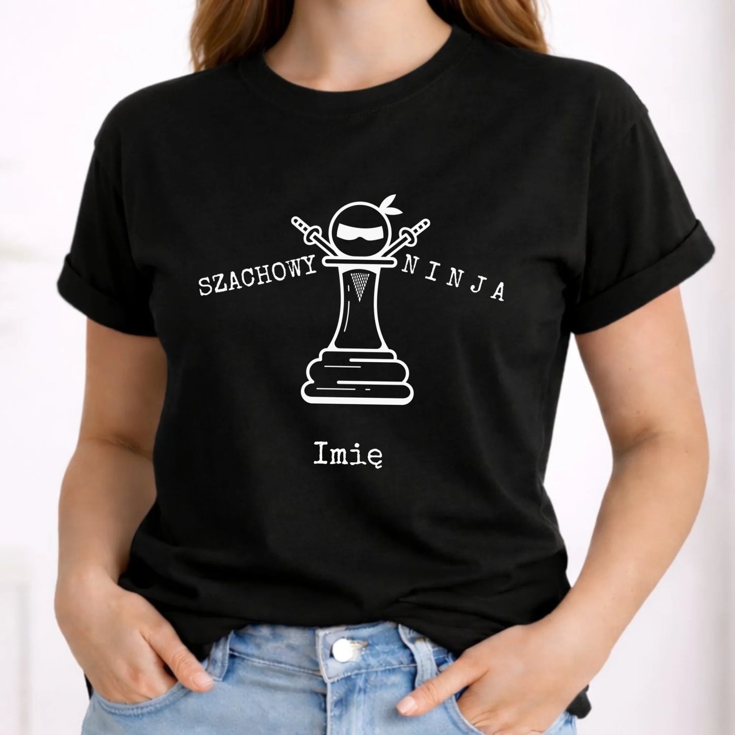 Koszulka damska dla szachisty - Szachowy ninja - personalizowana HSZ01 - StoryCups.pl