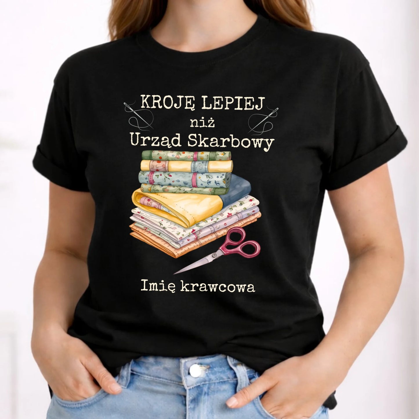 Koszulka damska szyciowa dla krawcowej - Kroję lepiej niż US - personalizowana HS33 - StoryCups.pl