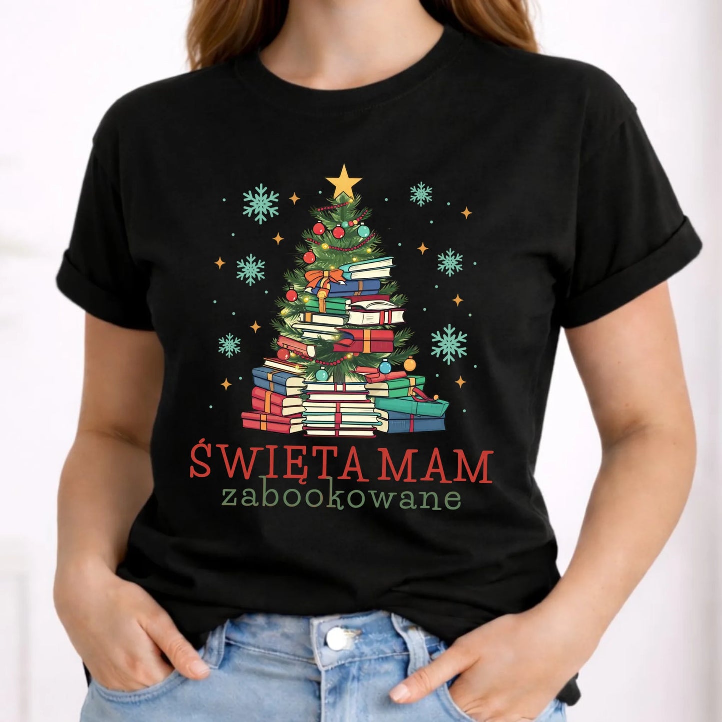 Koszulka damska świąteczna - Święta mam zabookowane BN05 - StoryCups.pl