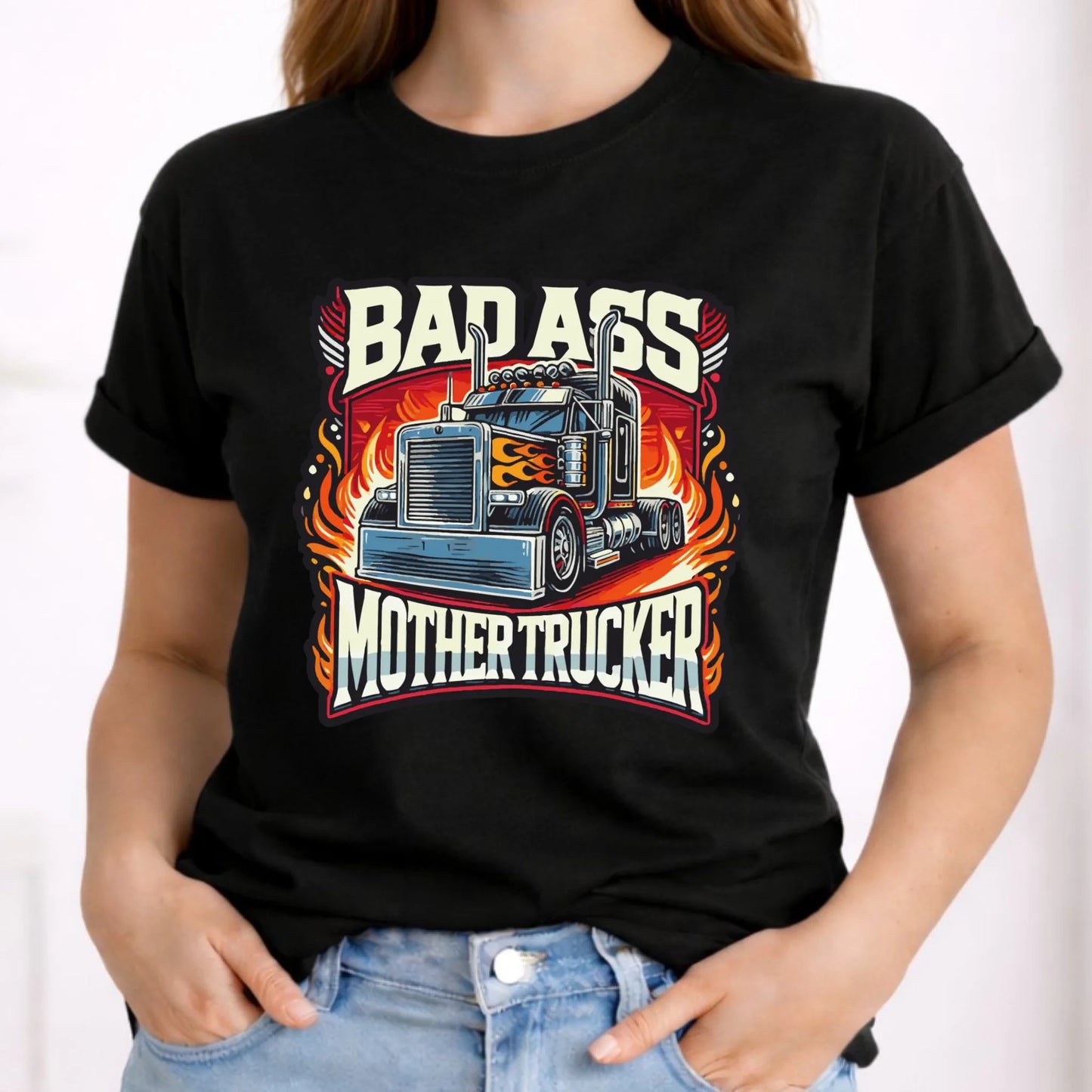 Koszulka damska dla kierowcy tira - Badass Mother Trucker ZKT04 - StoryCups.pl