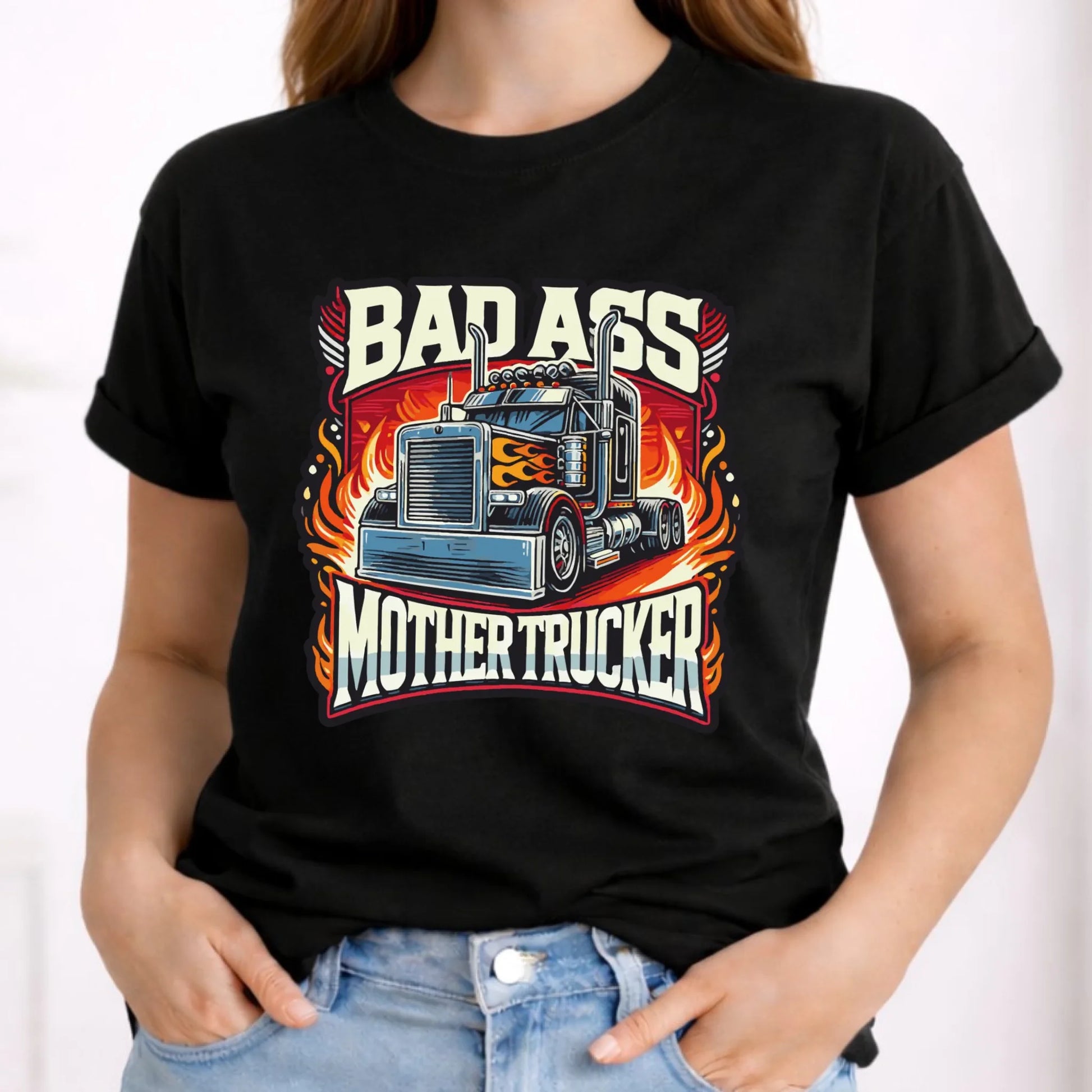 Koszulka damska dla kierowcy tira - Badass Mother Trucker ZKT04 - StoryCups.pl