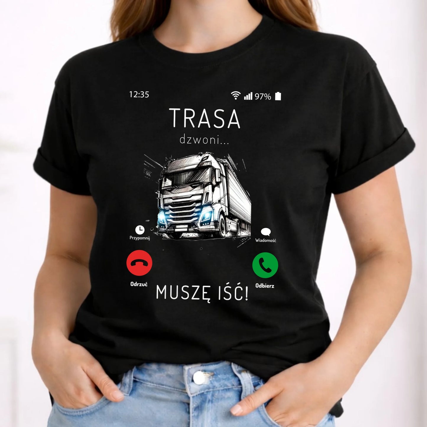 Koszulka damska dla kierowcy tira - Trasa dzwoni muszę iść ZKT03 - StoryCups.pl