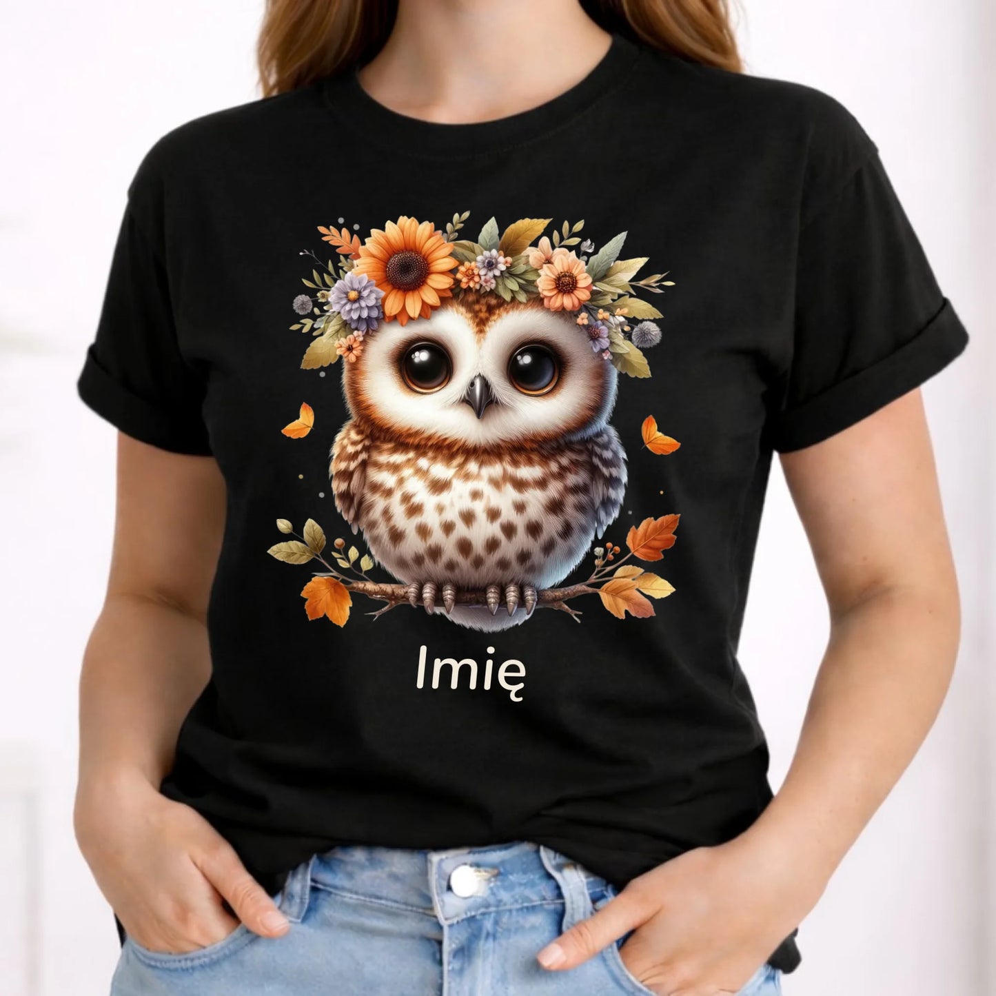 Koszulka damska jesienna - Sowa w kwiatach JS32 - StoryCups.pl