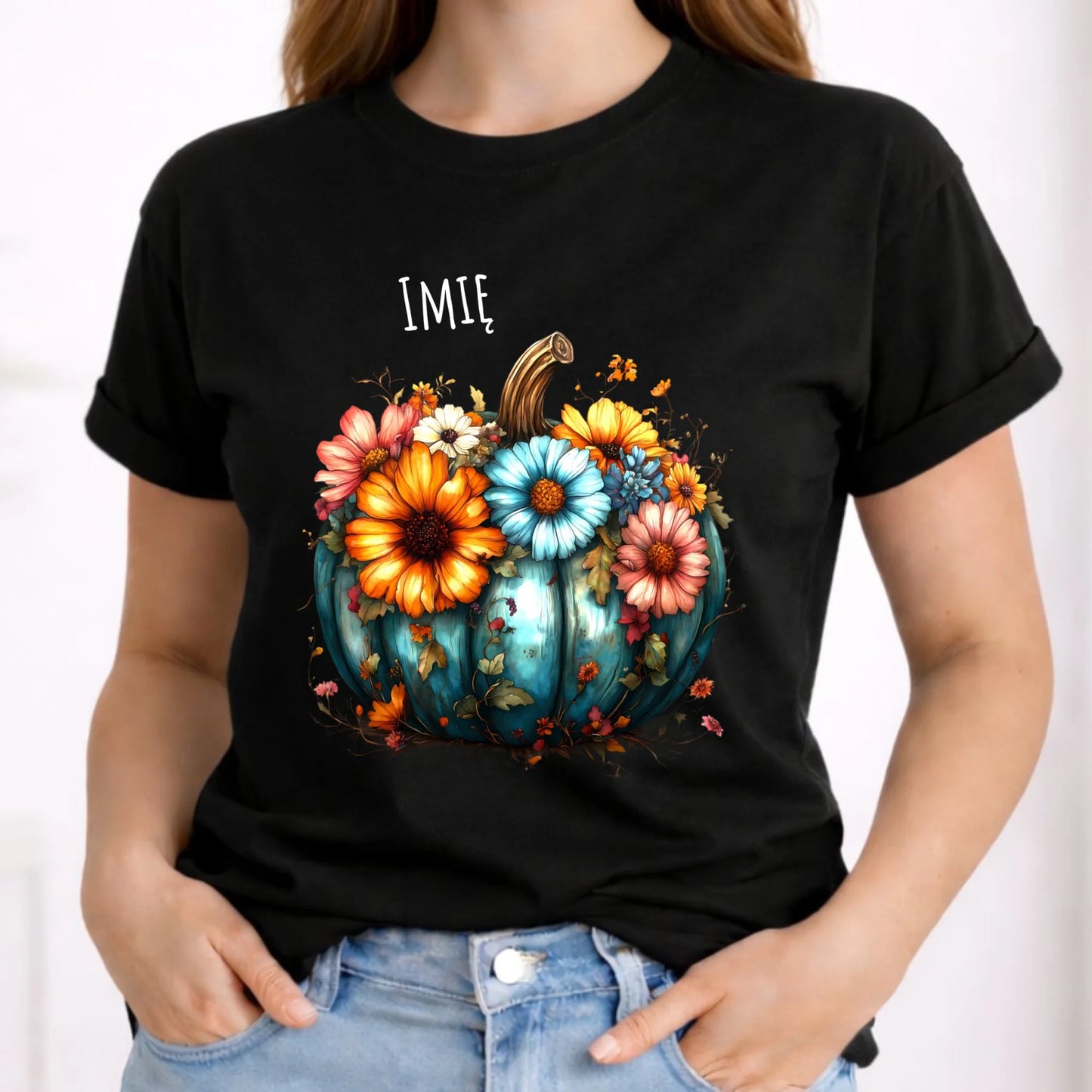 Koszulka damska jesienna - Kwiatowa dynia - personalizowana JS27 - StoryCups.pl
