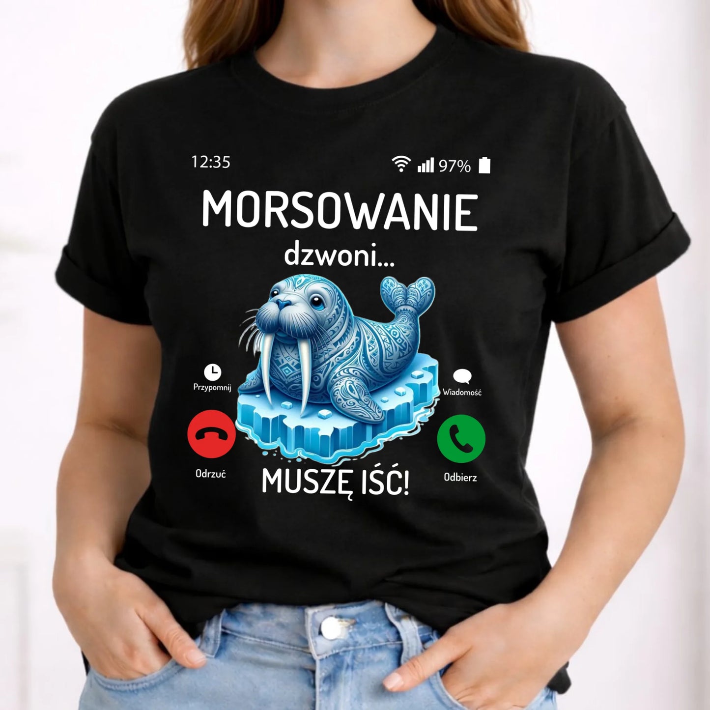 Koszulka damska - prezent dla morsa - Morsowanie dzwoni muszę iść - Mors HM04 - StoryCups.pl