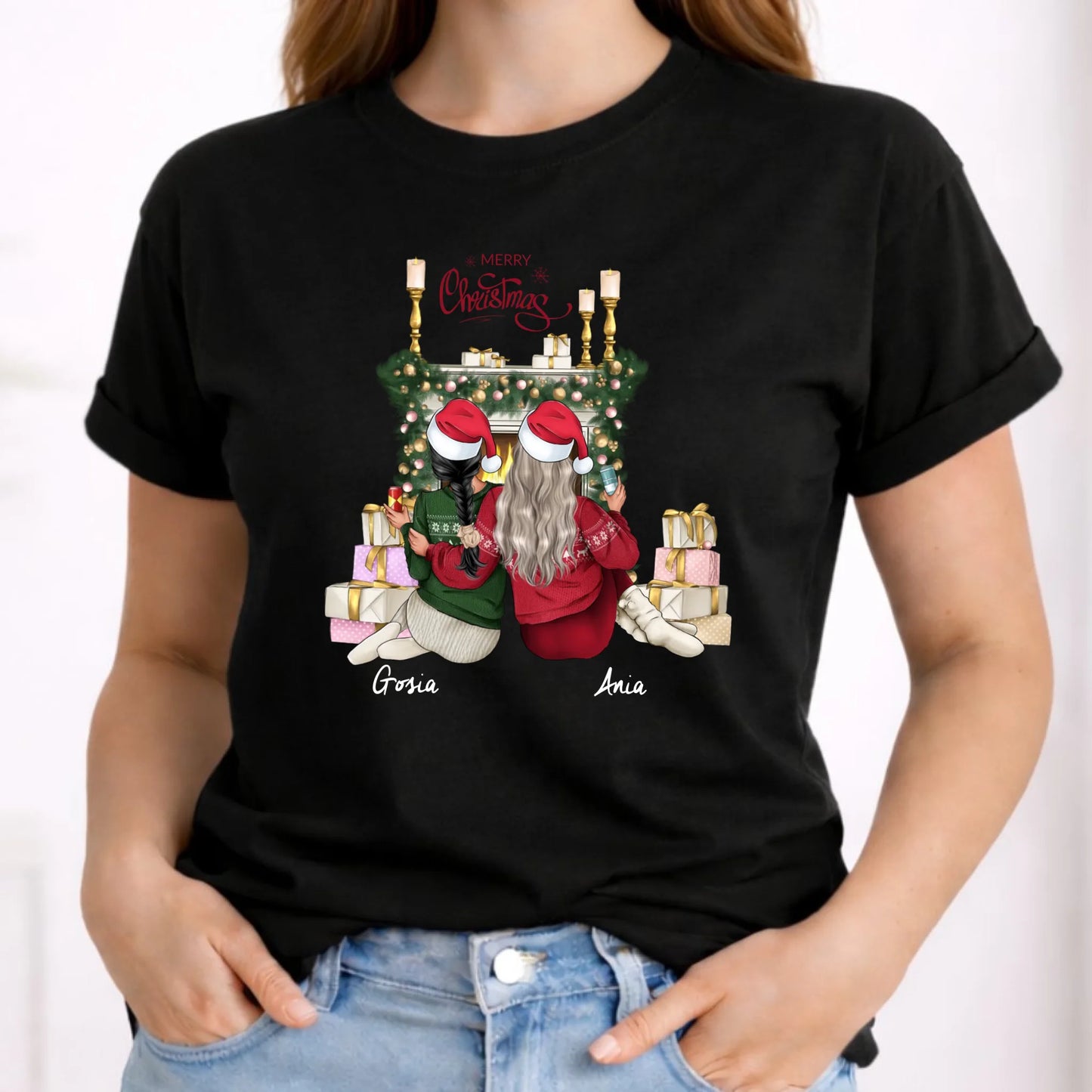 Koszulka damska świąteczna - prezent dla przyjaciółki - personalizowane postacie 2-4 osoby PR04 - StoryCups.pl
