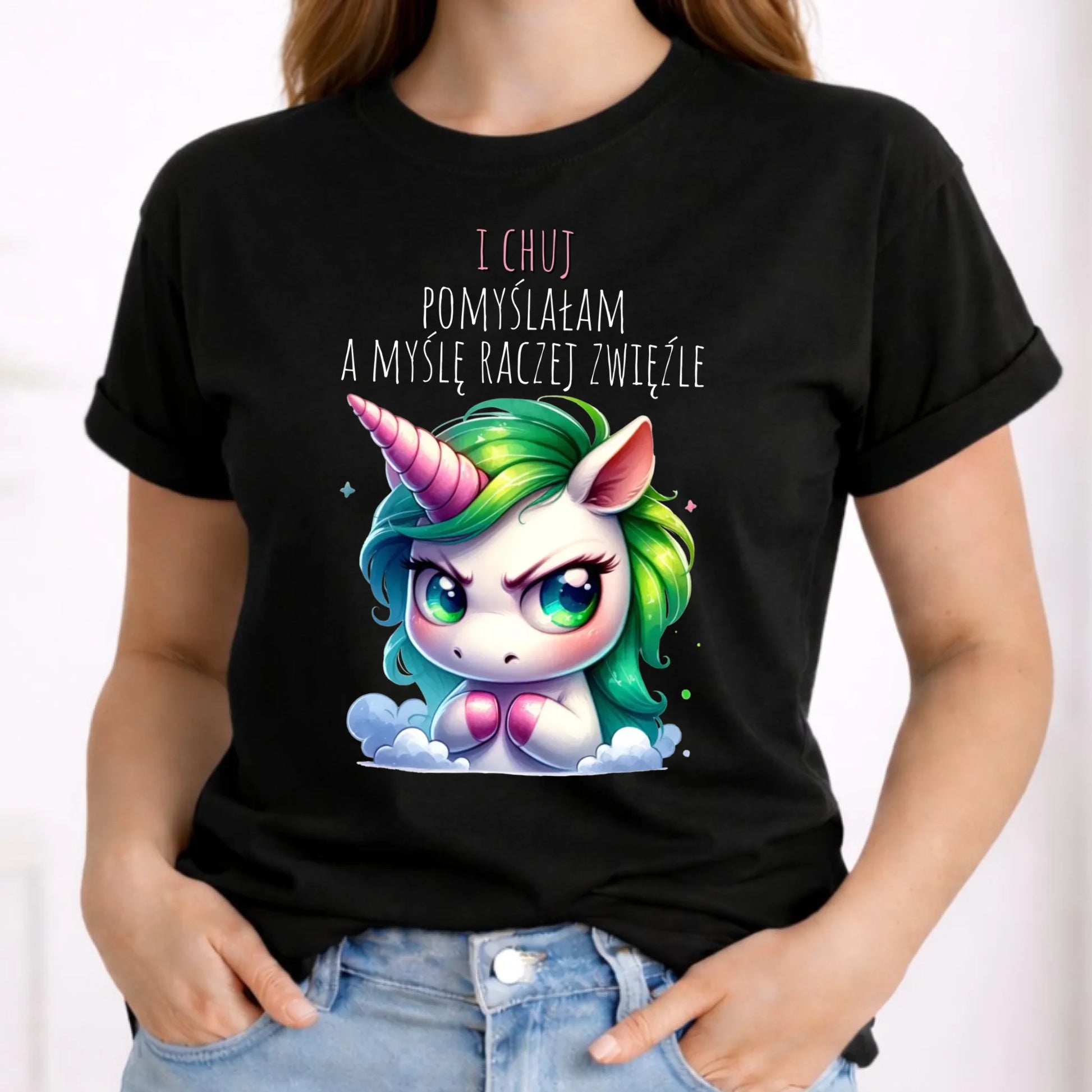 Koszulka damska z jednorożcem – I ch*j pomyślałam – bez cenzury DZ12 - StoryCups.pl