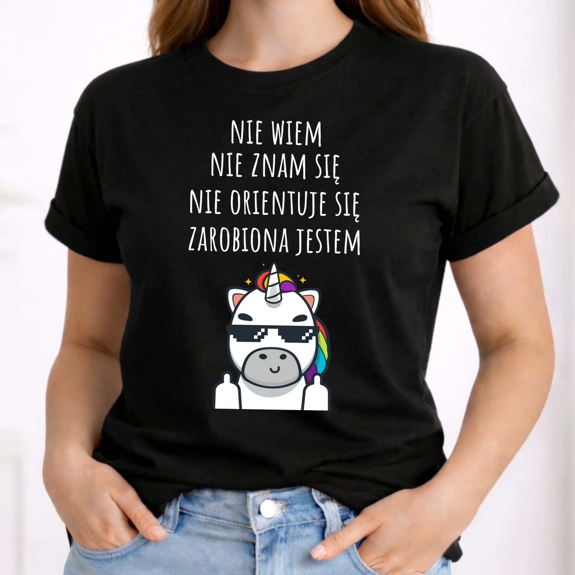 Koszulka damska - Nie wiem, nie znam się, zarobiona jestem DZ05 - StoryCups.pl