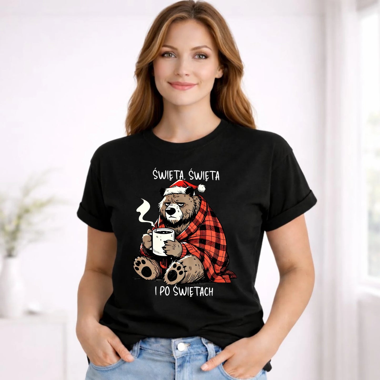 Koszulka damska świąteczna - Miś Święta, święta i po świętach BN16 - StoryCups.pl