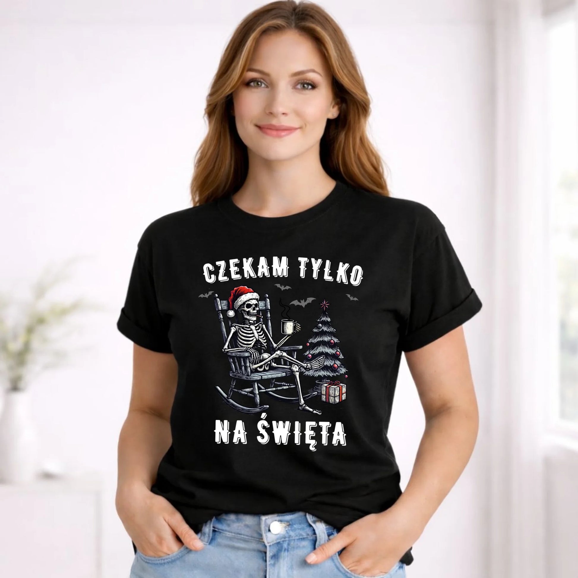 Koszulka damska świąteczna - Czekam tylko na święta BN56 - StoryCups.pl