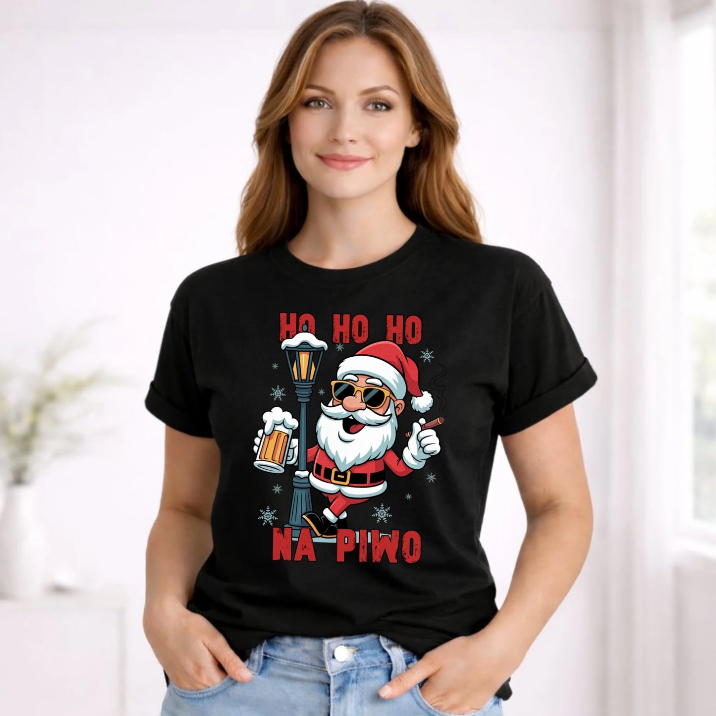 Koszulka damska świąteczna - Mikołaj Ho ho ho na piwo BN64 - StoryCups.pl