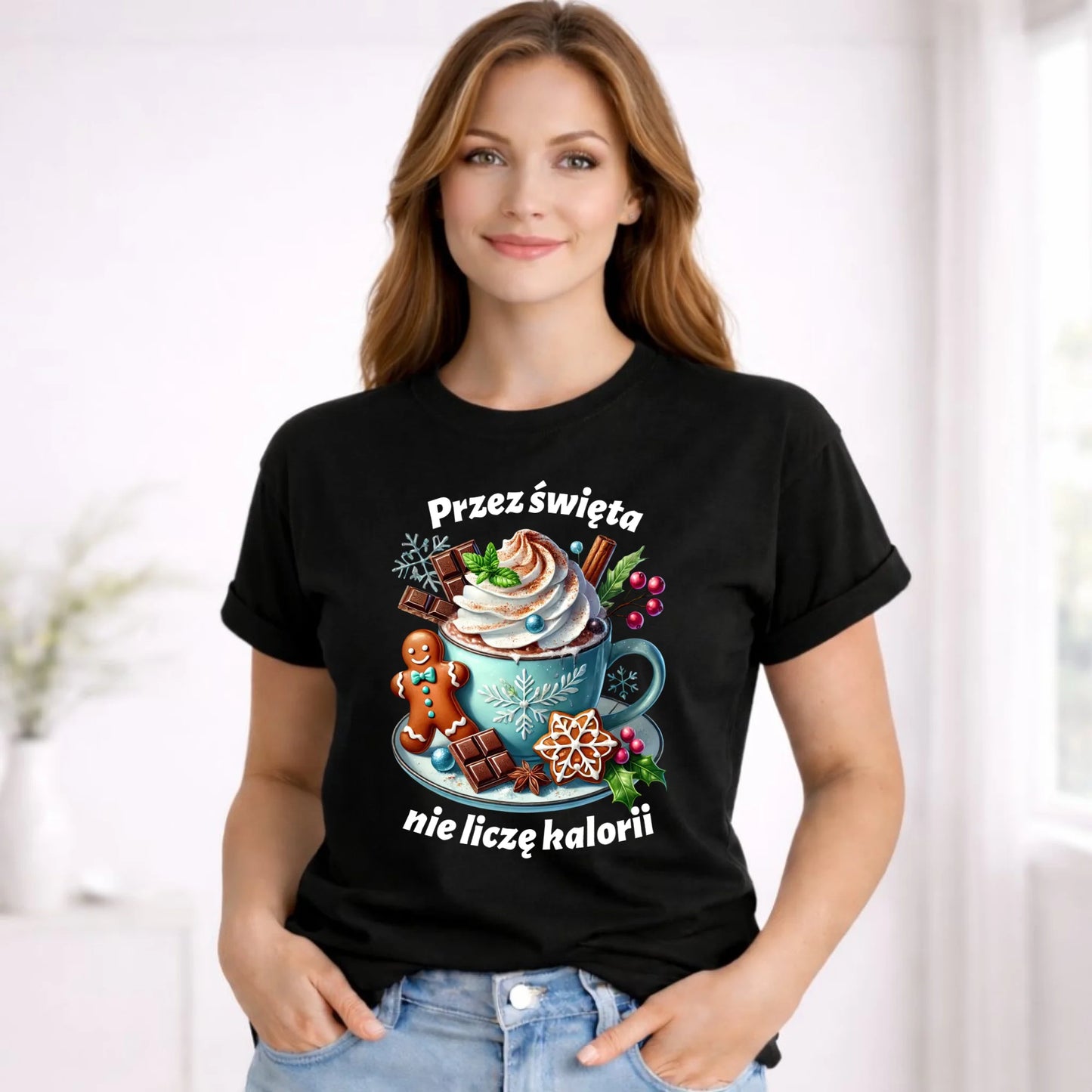 Koszulka damska świąteczna - Przez święta nie liczę kalorii BN31 - StoryCups.pl