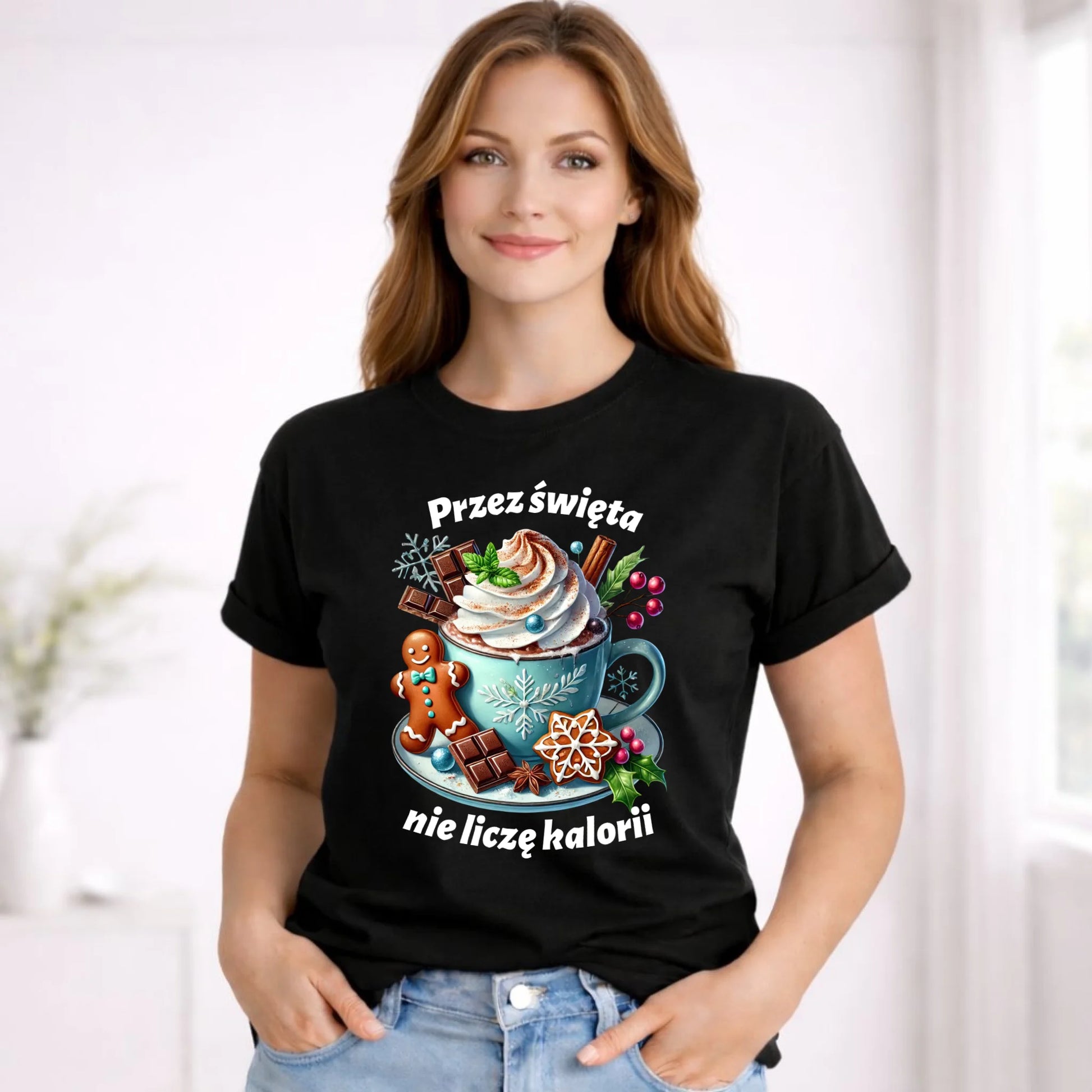 Koszulka damska świąteczna - Przez święta nie liczę kalorii BN31 - StoryCups.pl