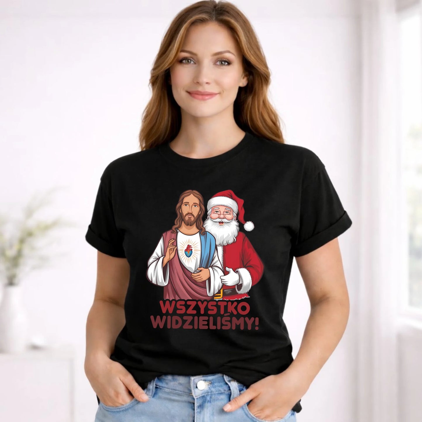 Koszulka damska świąteczna - Jezus i Mikołaj Wszystko widzieliśmy BN89 - StoryCups.pl