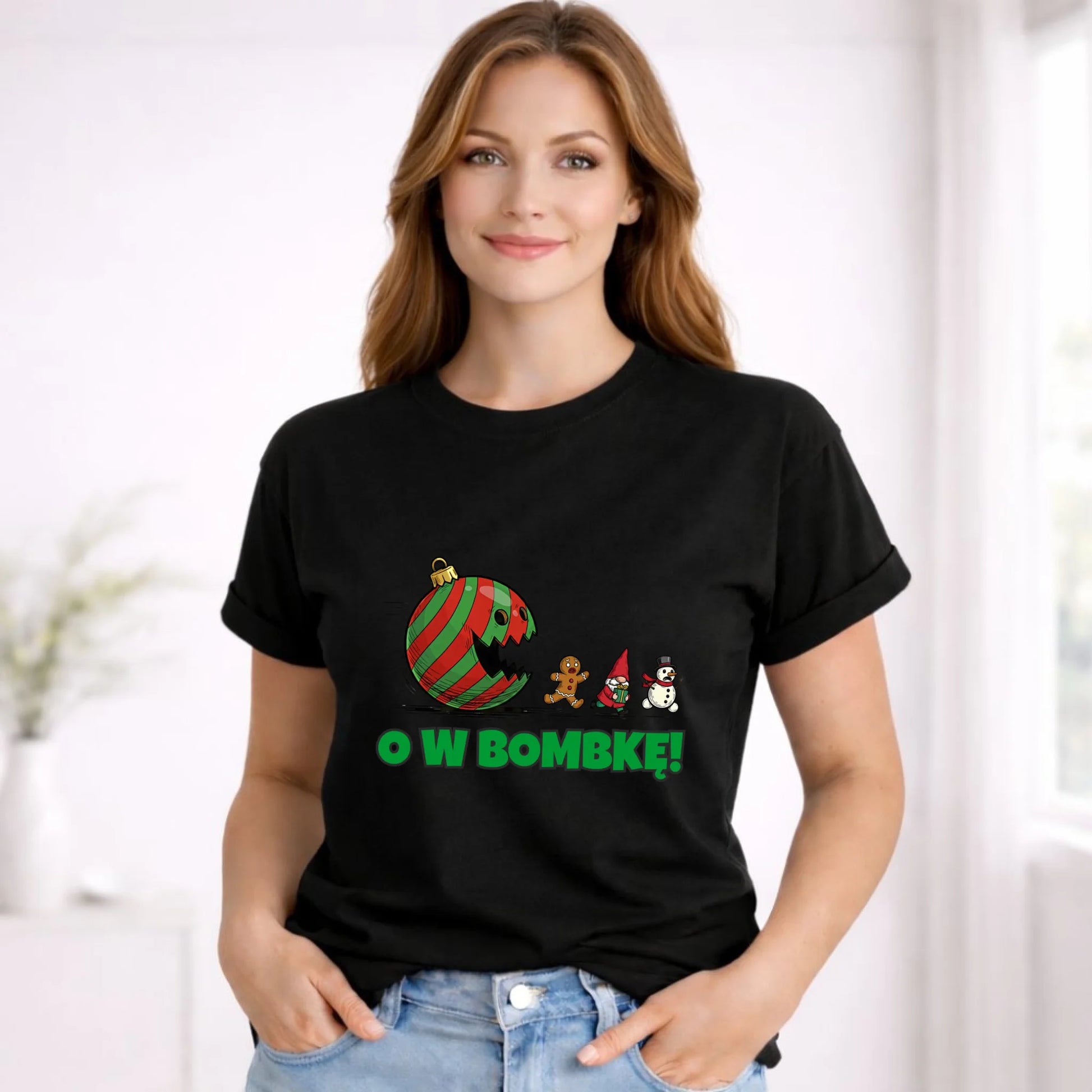 Koszulka damska świąteczna - O w bombkę BN142 - StoryCups.pl