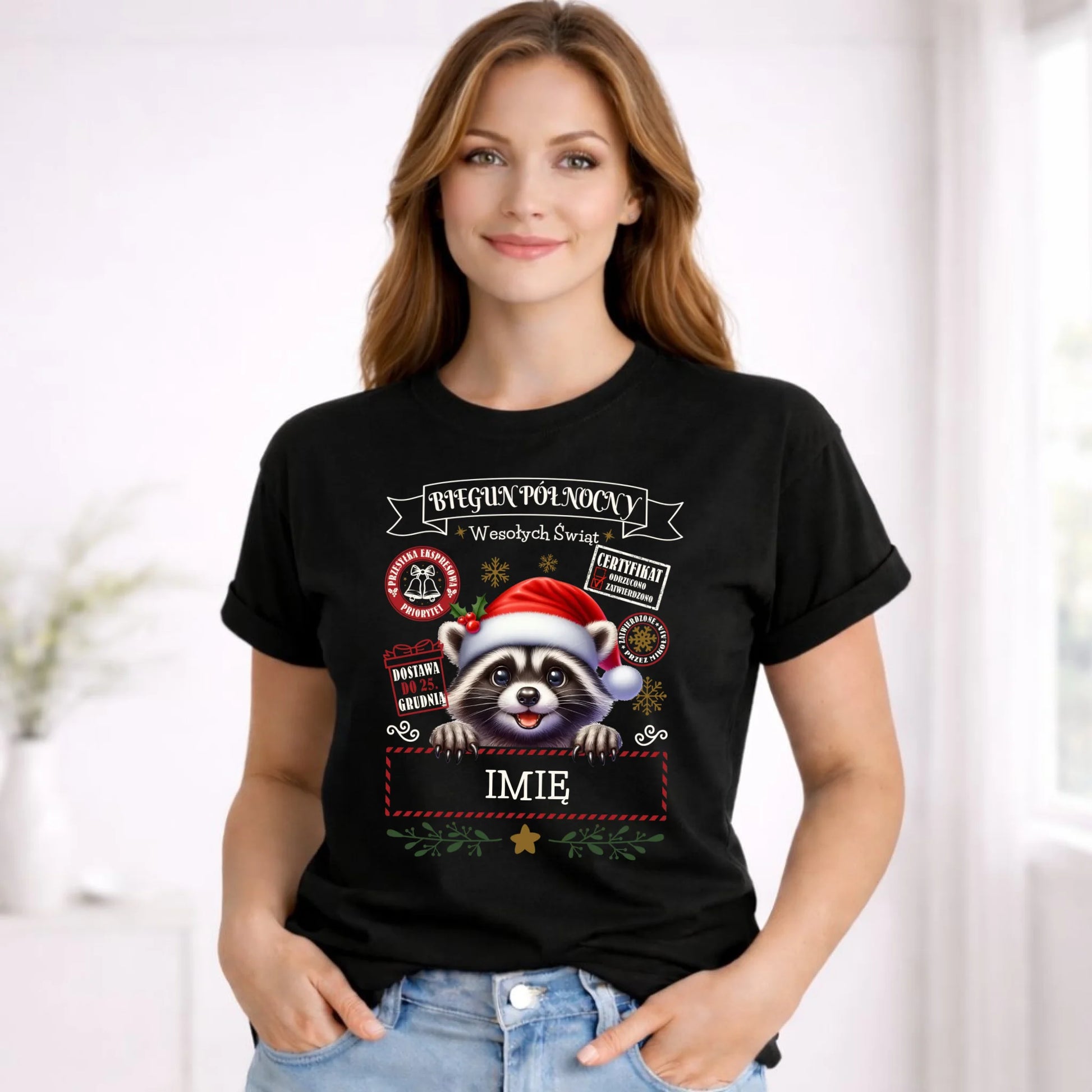 Koszulka damska świąteczna - Szop Paczka od Mikołaja - personalizowana BN145 - StoryCups.pl