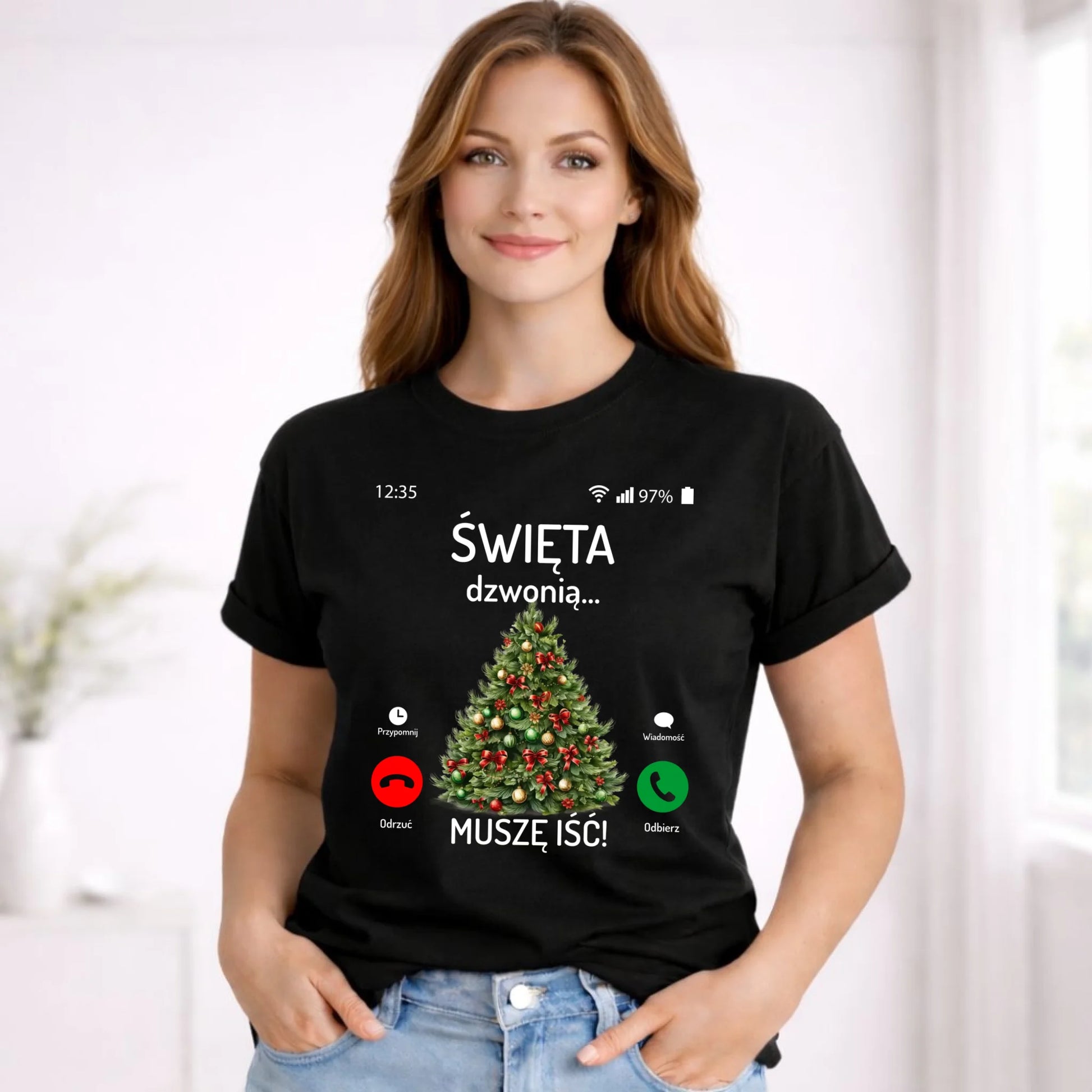 Koszulka damska świąteczna - Choinka Święta dzwonią muszę iść BN124 - StoryCups.pl