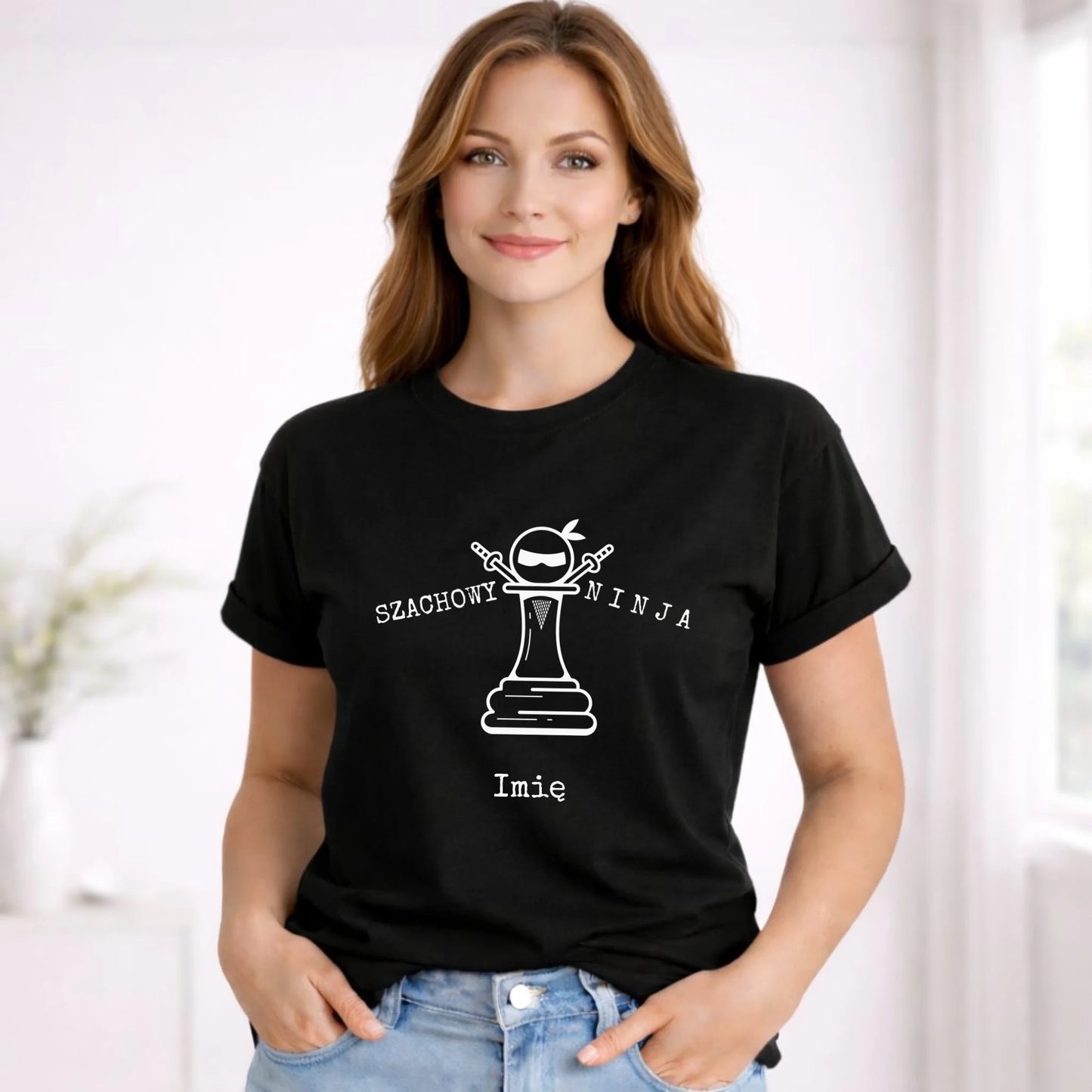 Koszulka damska dla szachisty - Szachowy ninja - personalizowana HSZ01 - StoryCups.pl