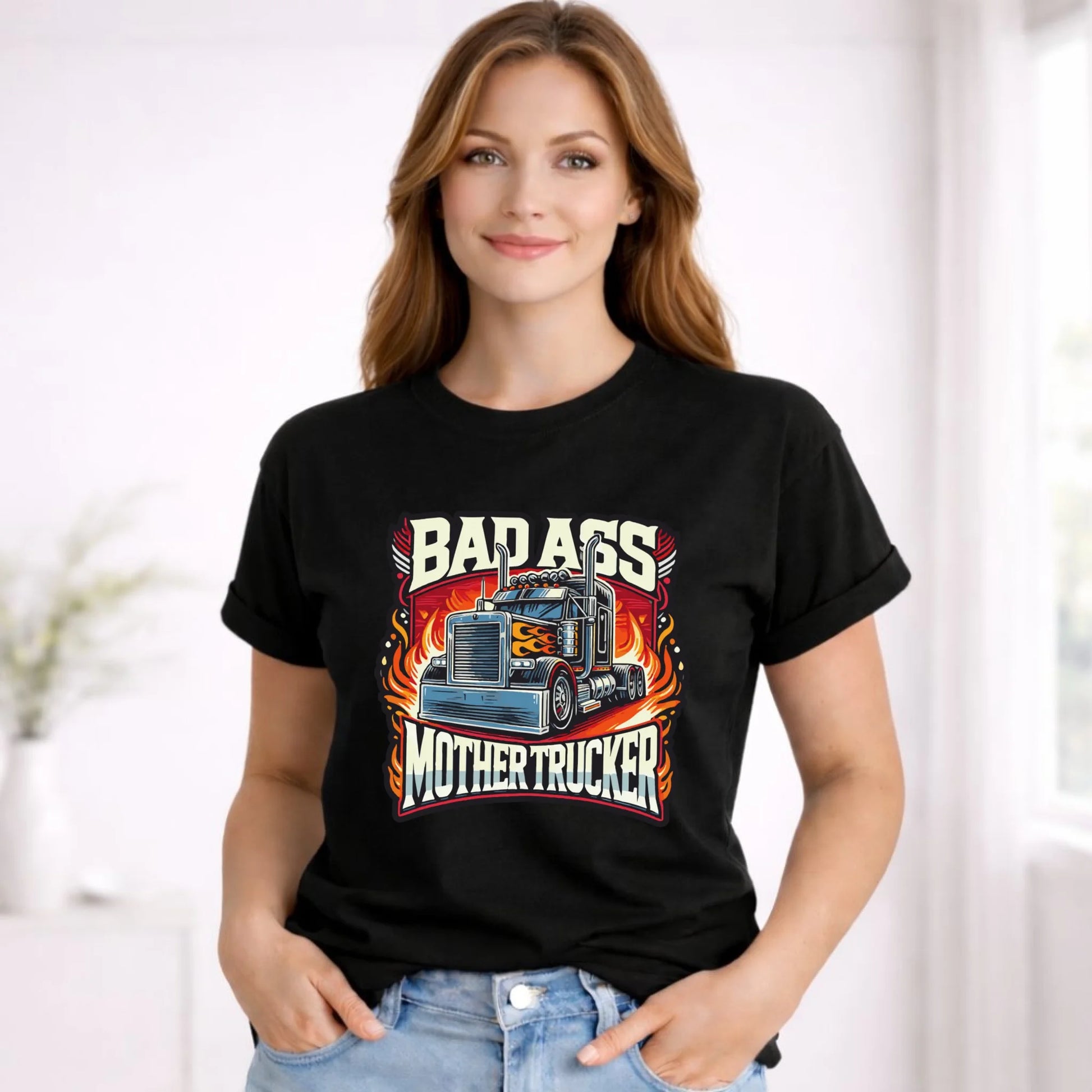 Koszulka damska dla kierowcy tira - Badass Mother Trucker ZKT04 - StoryCups.pl