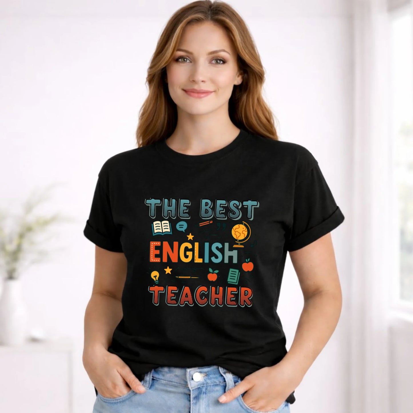 Koszulka damska dla nauczycielki angielskiego - The best english teacher N53 - StoryCups.pl