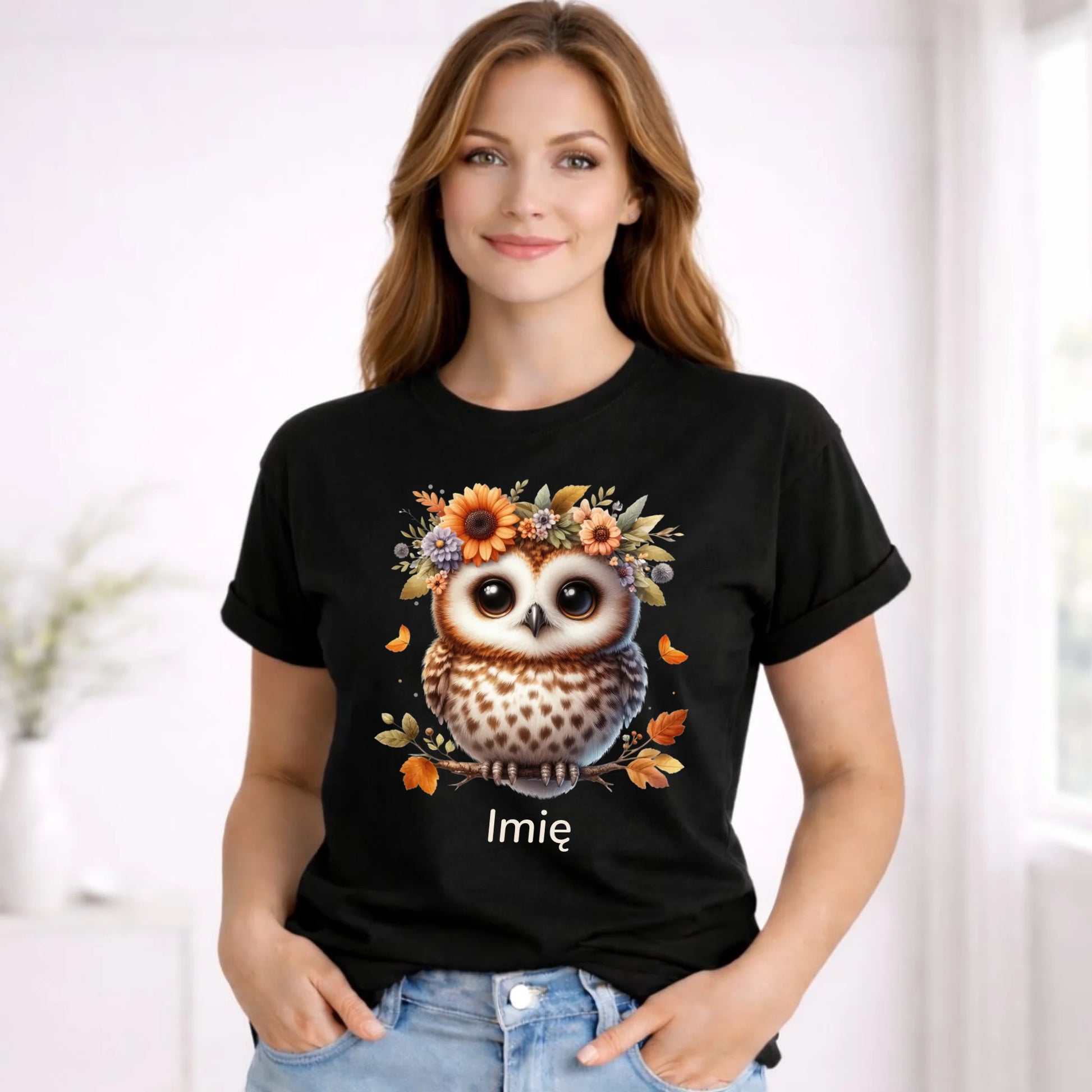Koszulka damska jesienna - Sowa w kwiatach JS32 - StoryCups.pl