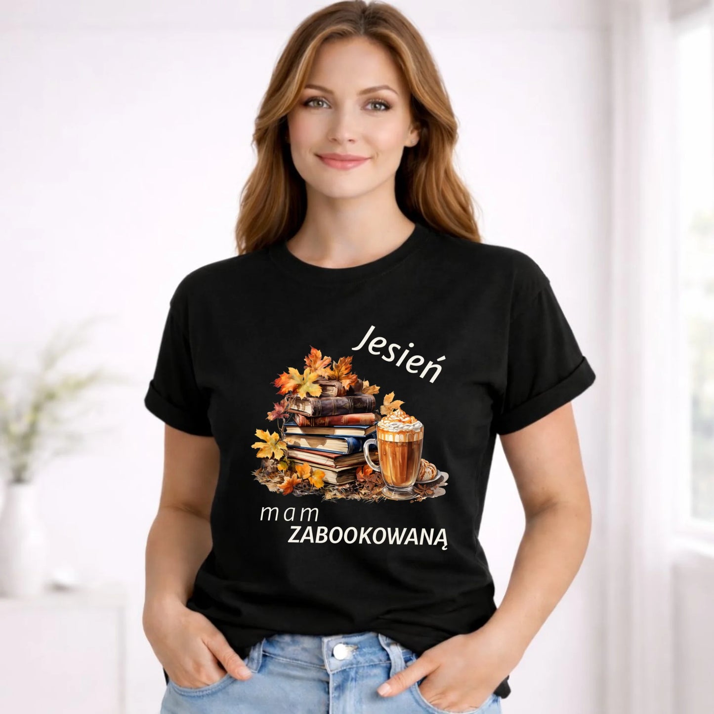 Koszulka damska jesienna - Jesień mam zabookowaną JS28 - StoryCups.pl