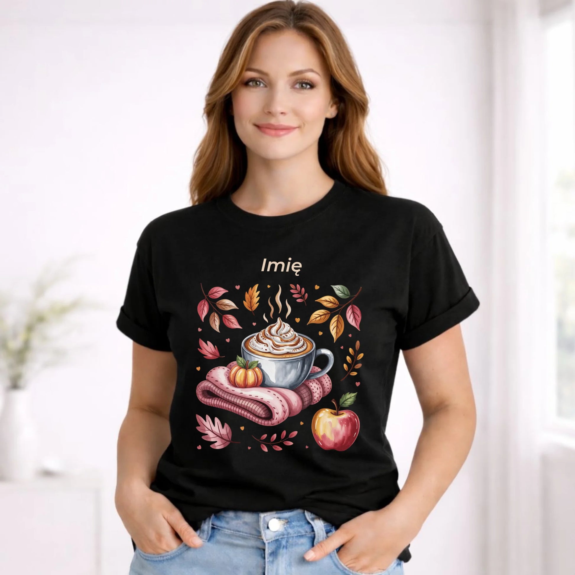 Koszulka damska jesienna - Przytulna jesień - personalizowana JS29 - StoryCups.pl