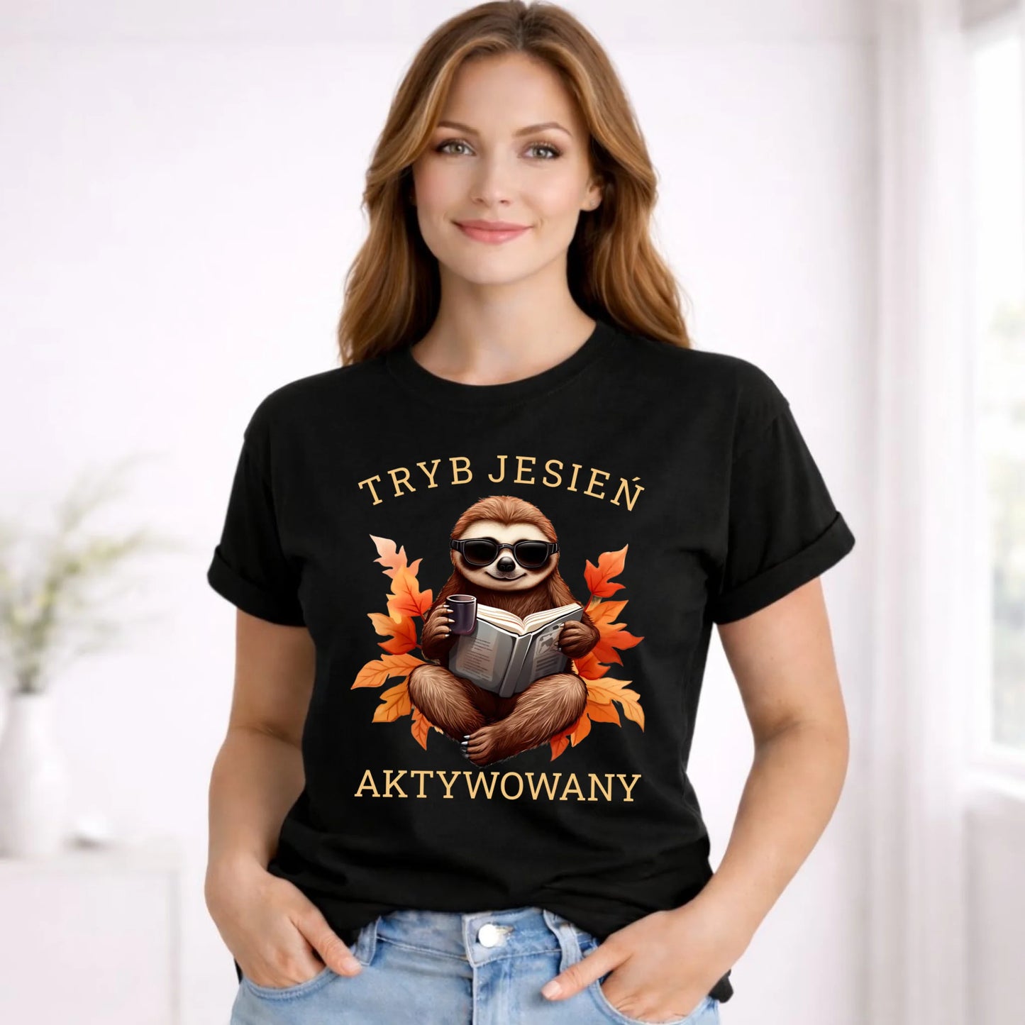 Koszulka damska jesienna - Leniwiec - Tryb jesień aktywowany JS23 - StoryCups.pl