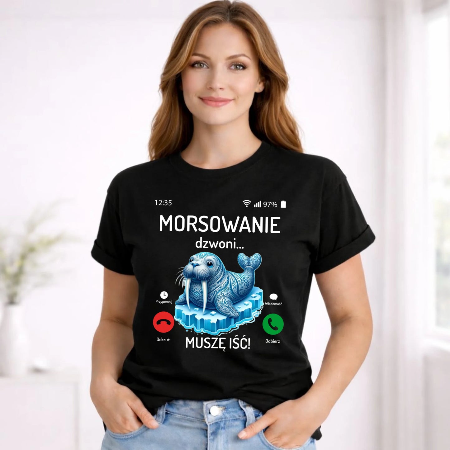 Koszulka damska - prezent dla morsa - Morsowanie dzwoni muszę iść - Mors HM04 - StoryCups.pl