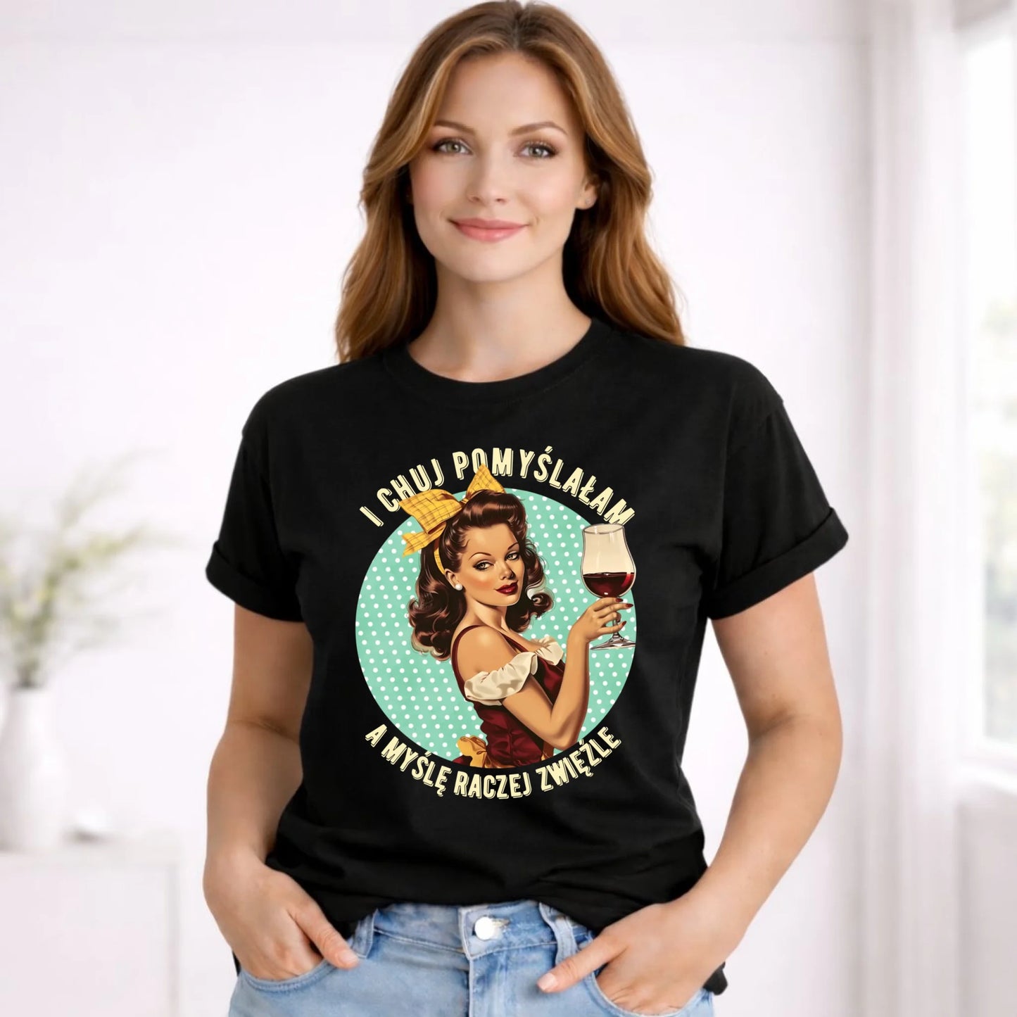 Koszulka damska retro - I ch*j pomyślałam, a myślę raczej zwięźle – bez cenzury DZ13 - StoryCups.pl