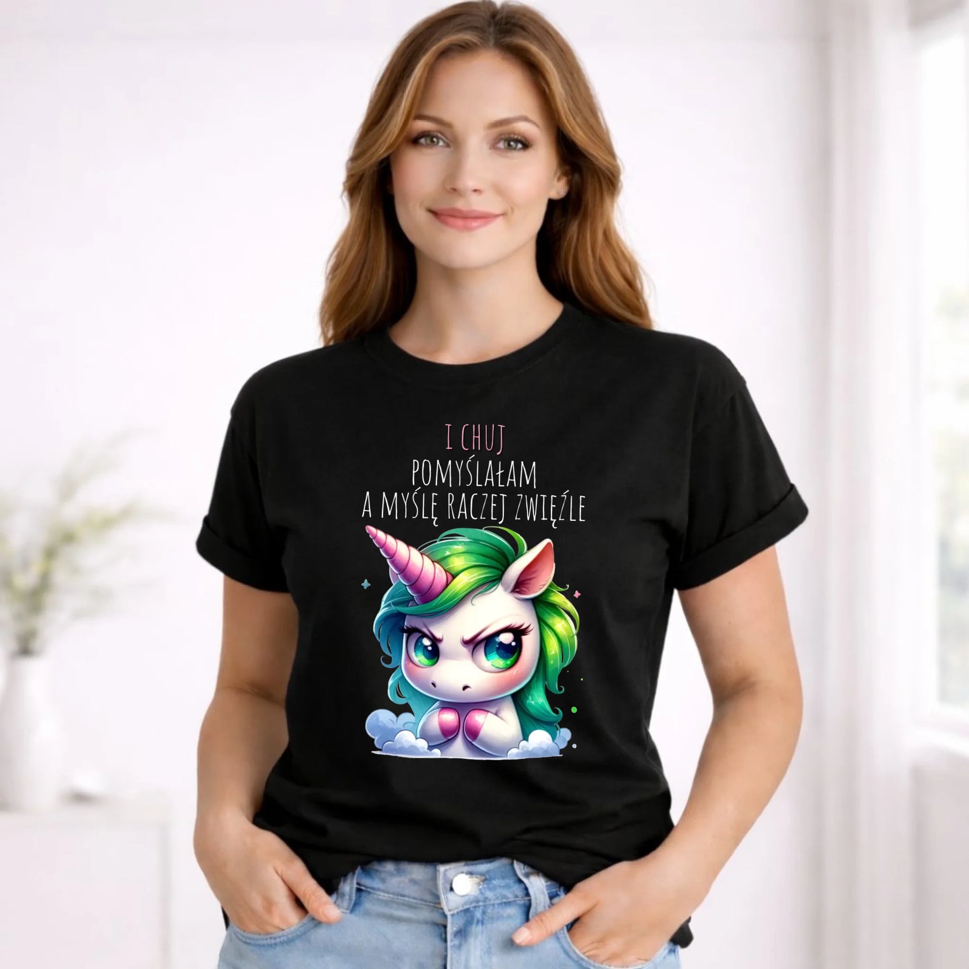 Koszulka damska z jednorożcem – I ch*j pomyślałam – bez cenzury DZ12 - StoryCups.pl