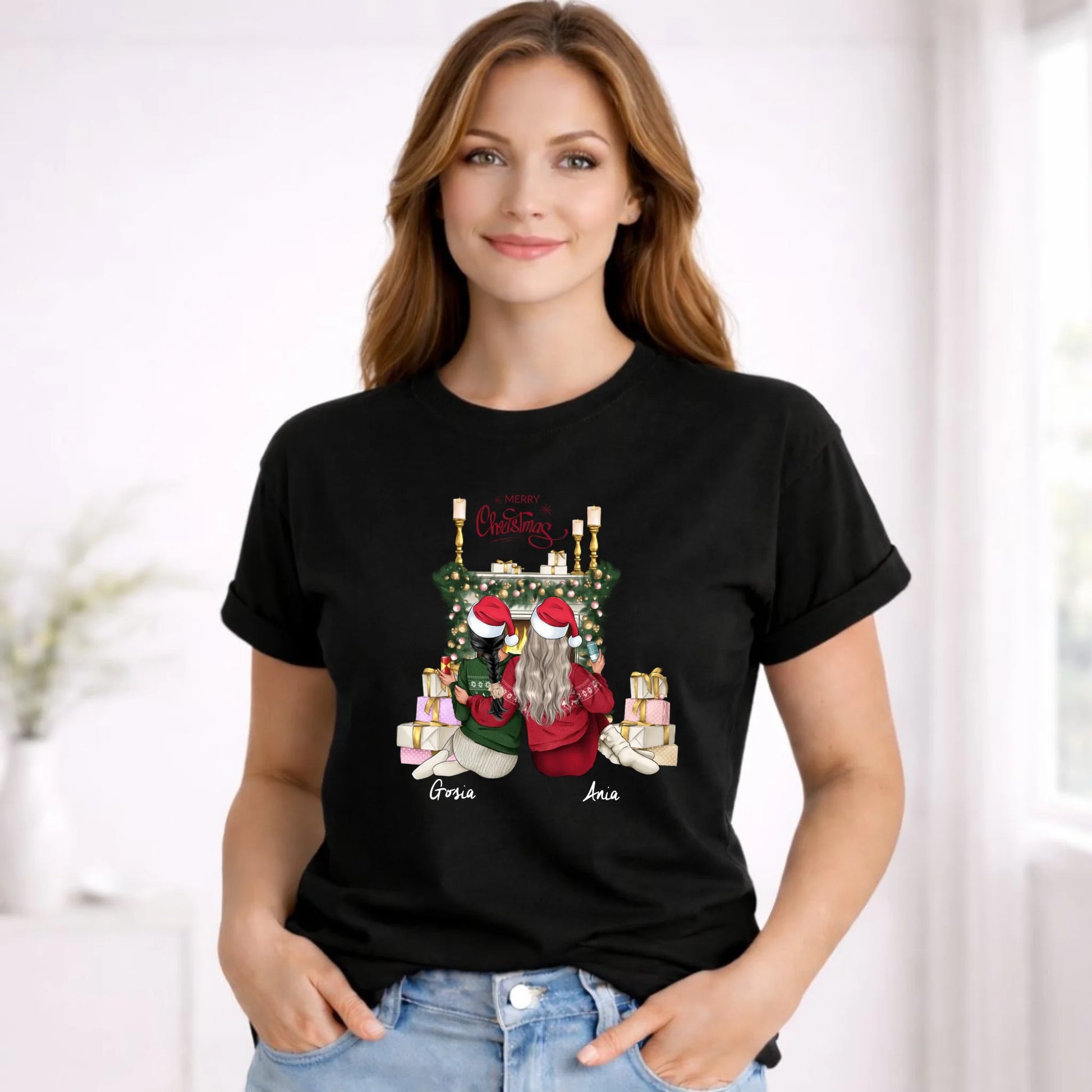 Koszulka damska świąteczna - prezent dla przyjaciółki - personalizowane postacie 2-4 osoby PR04 - StoryCups.pl