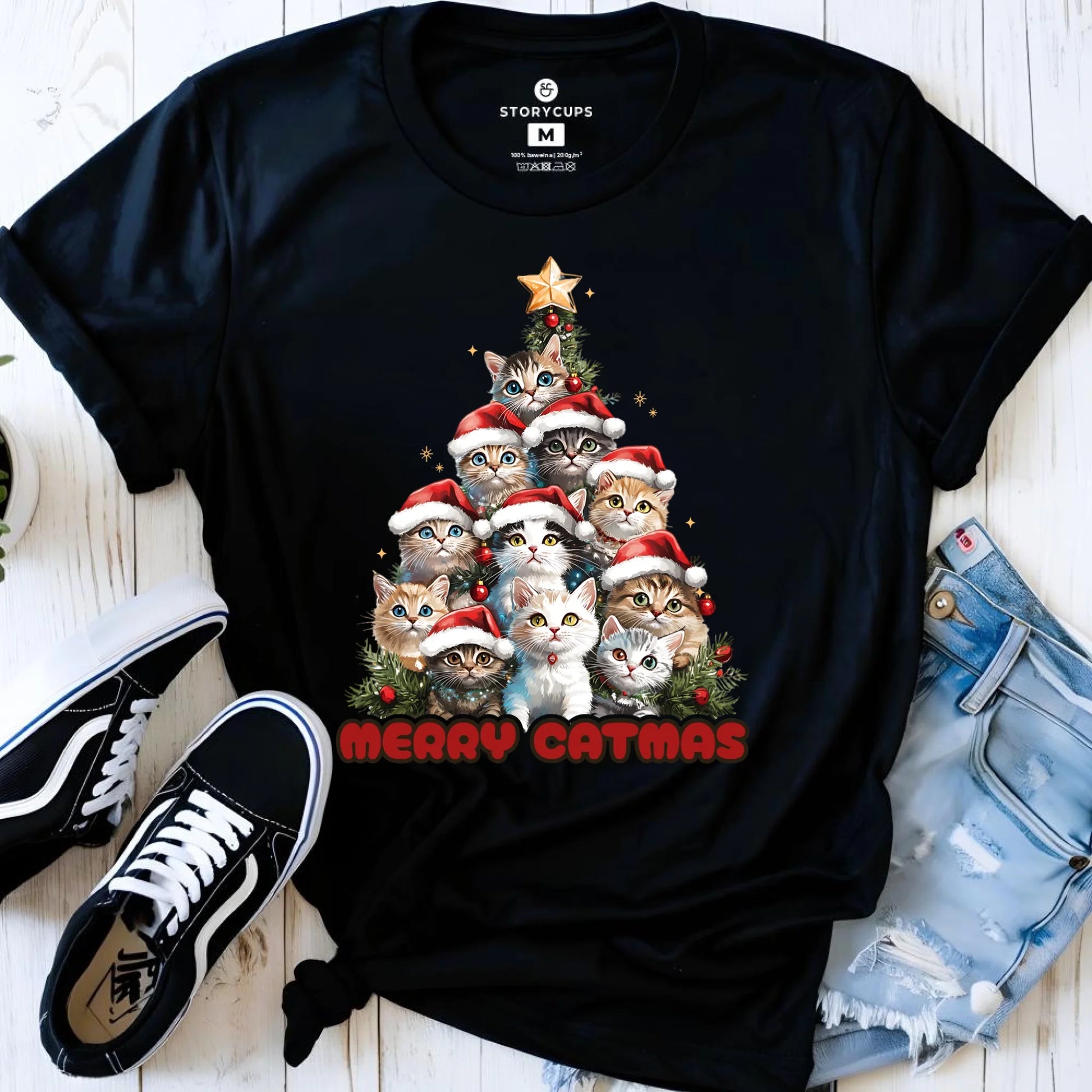 Koszulka damska świąteczna - Kocia choinka Merry Catmas BN20 - StoryCups.pl