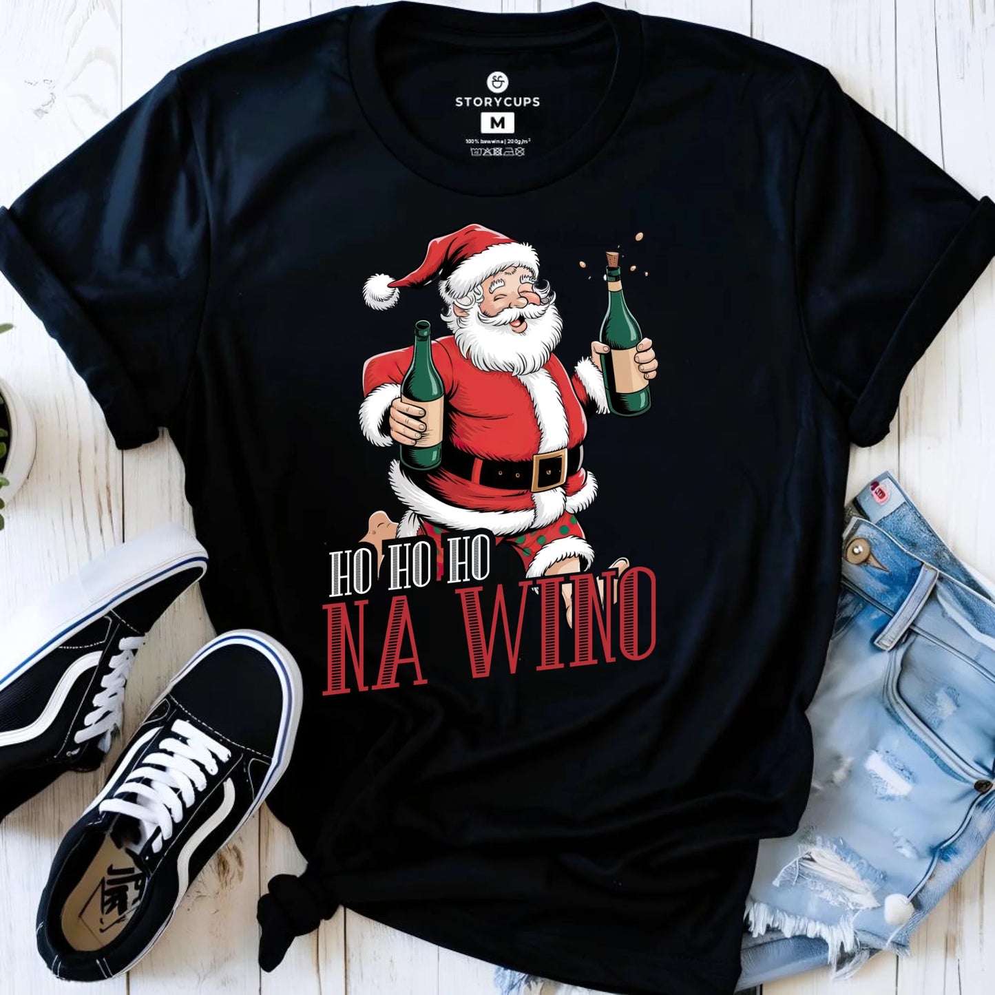 Koszulka damska świąteczna - Mikołaj Ho ho ho na wino BN61 - StoryCups.pl
