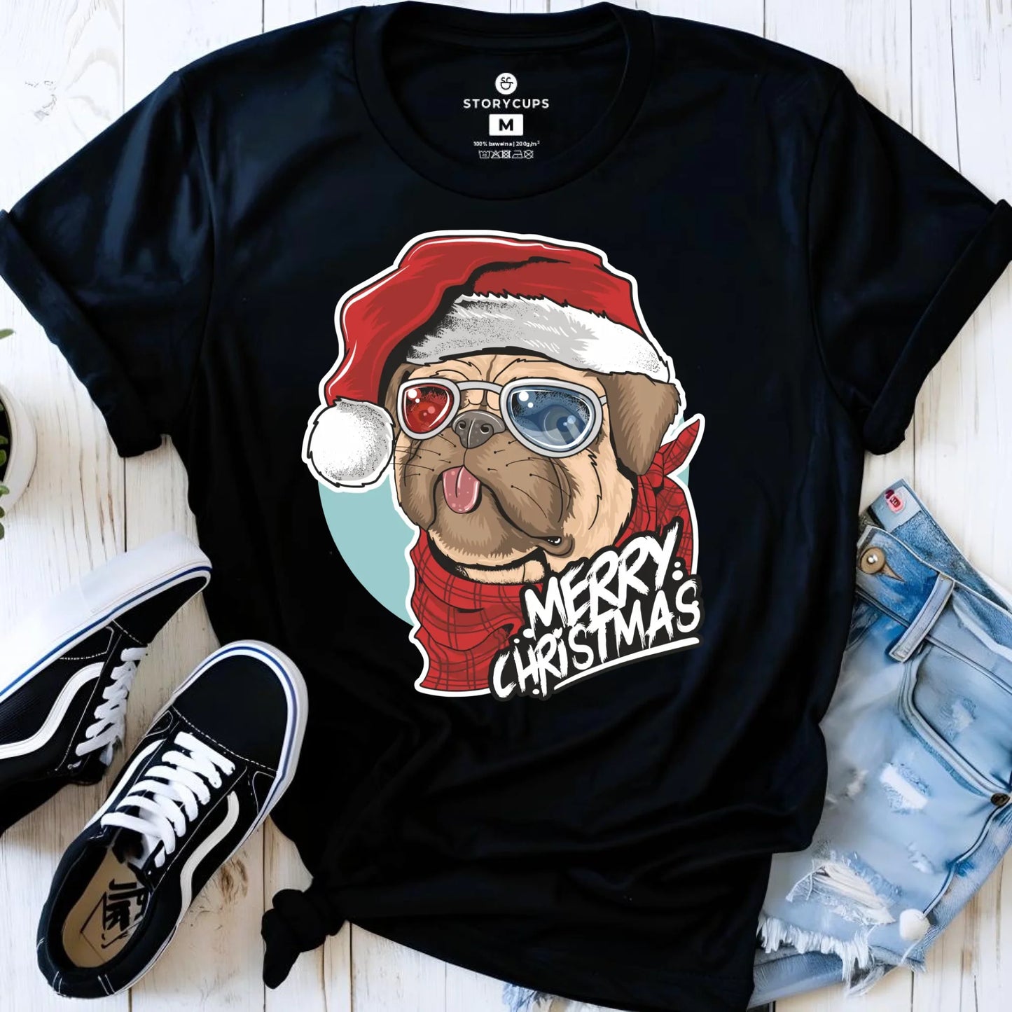 Koszulka damska świąteczna - Mops Merry Christmas BN62 - StoryCups.pl