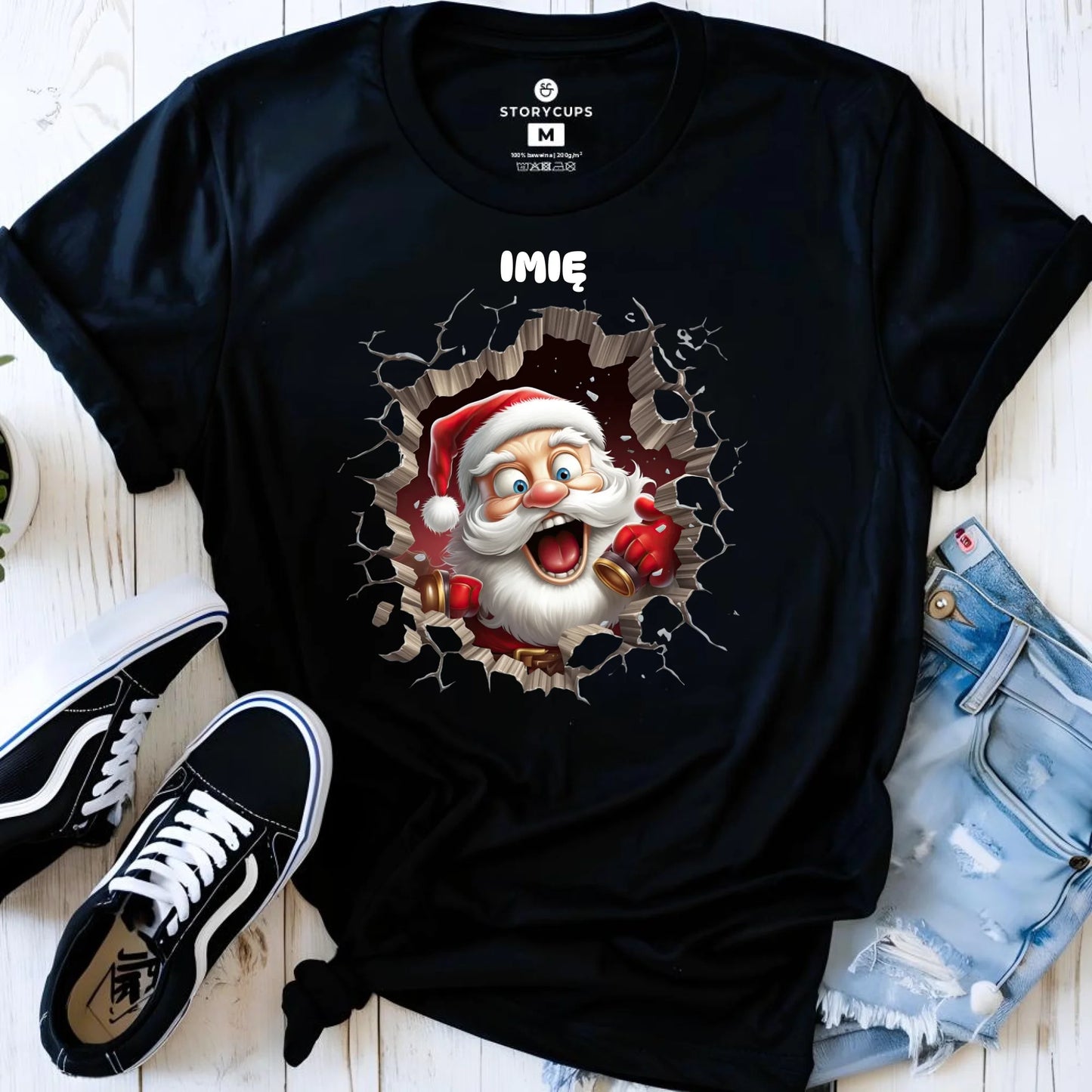 Koszulka damska świąteczna - Mikołaj 3D - personalizowana BN85 - StoryCups.pl